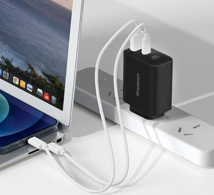 A large marketing image providing additional information about the product Simplecom CU265 Dual Port PD 65W GaN Fast Wall Charger USB-C + USB-A for Phone Laptop - Additional alt info not provided