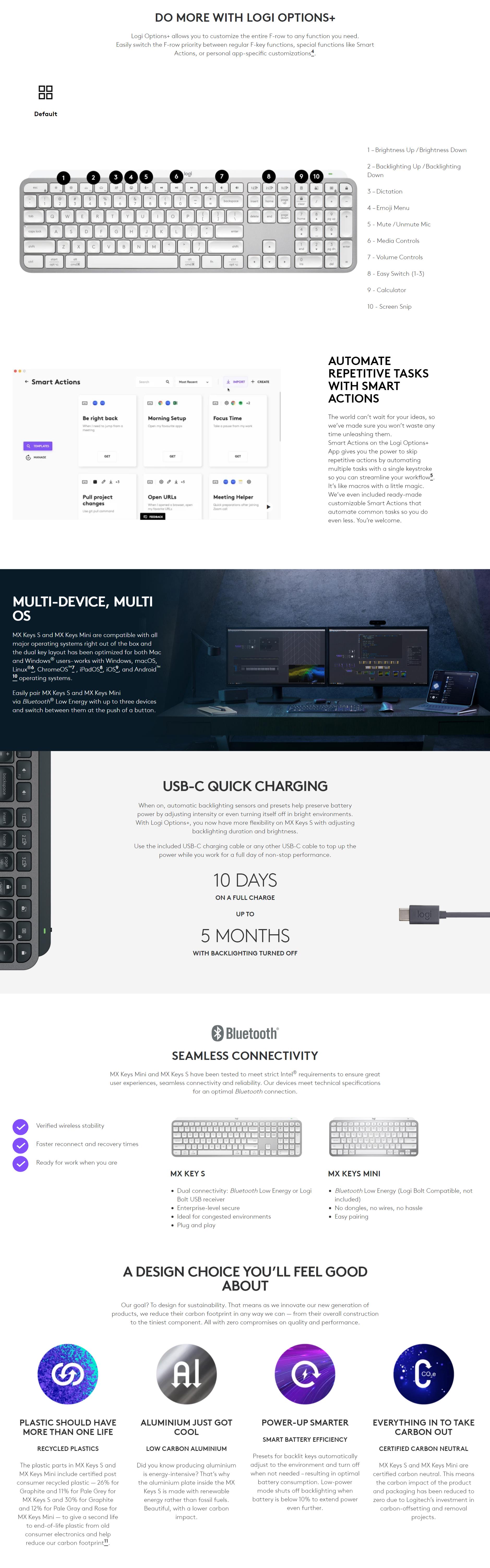 A large marketing image providing additional information about the product Logitech MX Keys S Wireless Keyboard - Pale Grey - Additional alt info not provided