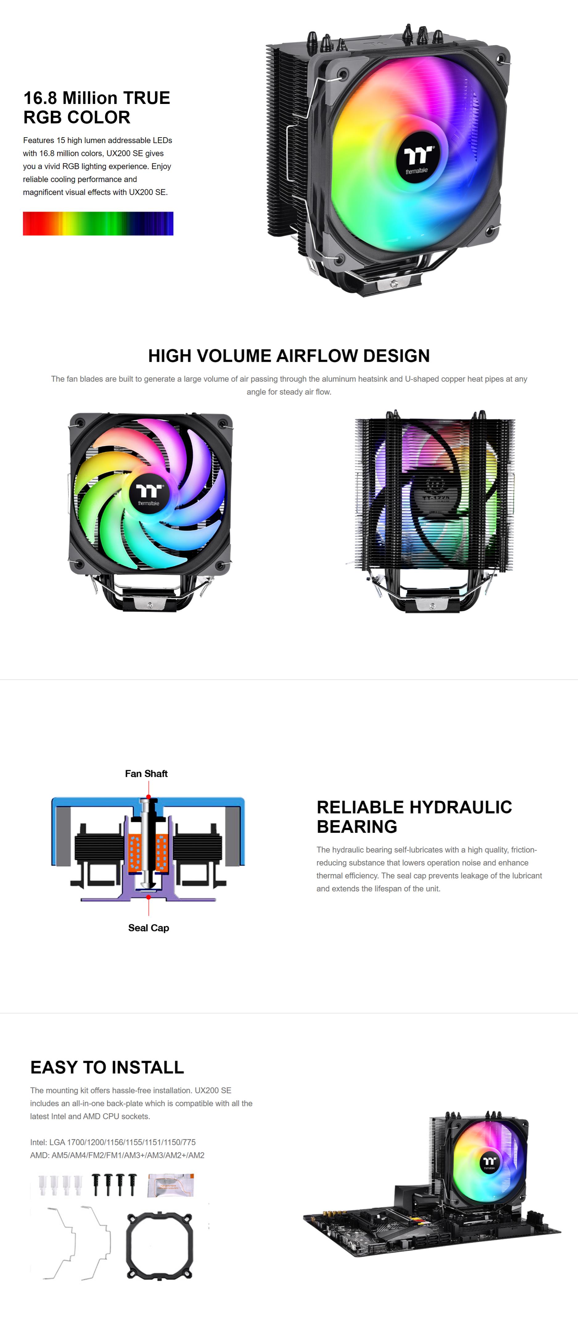 A large marketing image providing additional information about the product Thermaltake UX200 SE - ARGB CPU Cooler - Additional alt info not provided