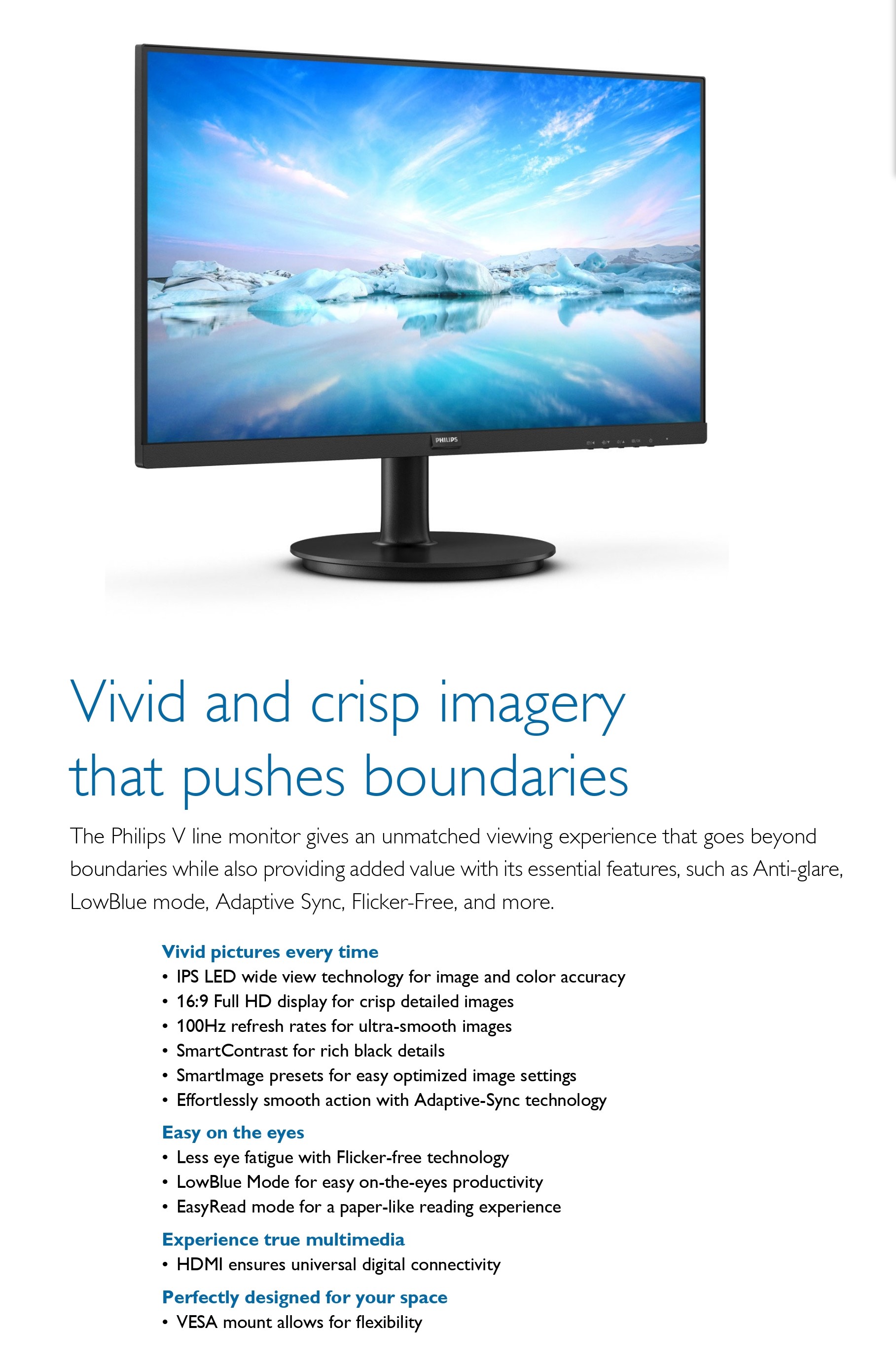 A large marketing image providing additional information about the product Philips 271V8B 27" FHD 100Hz IPS Monitor - Additional alt info not provided