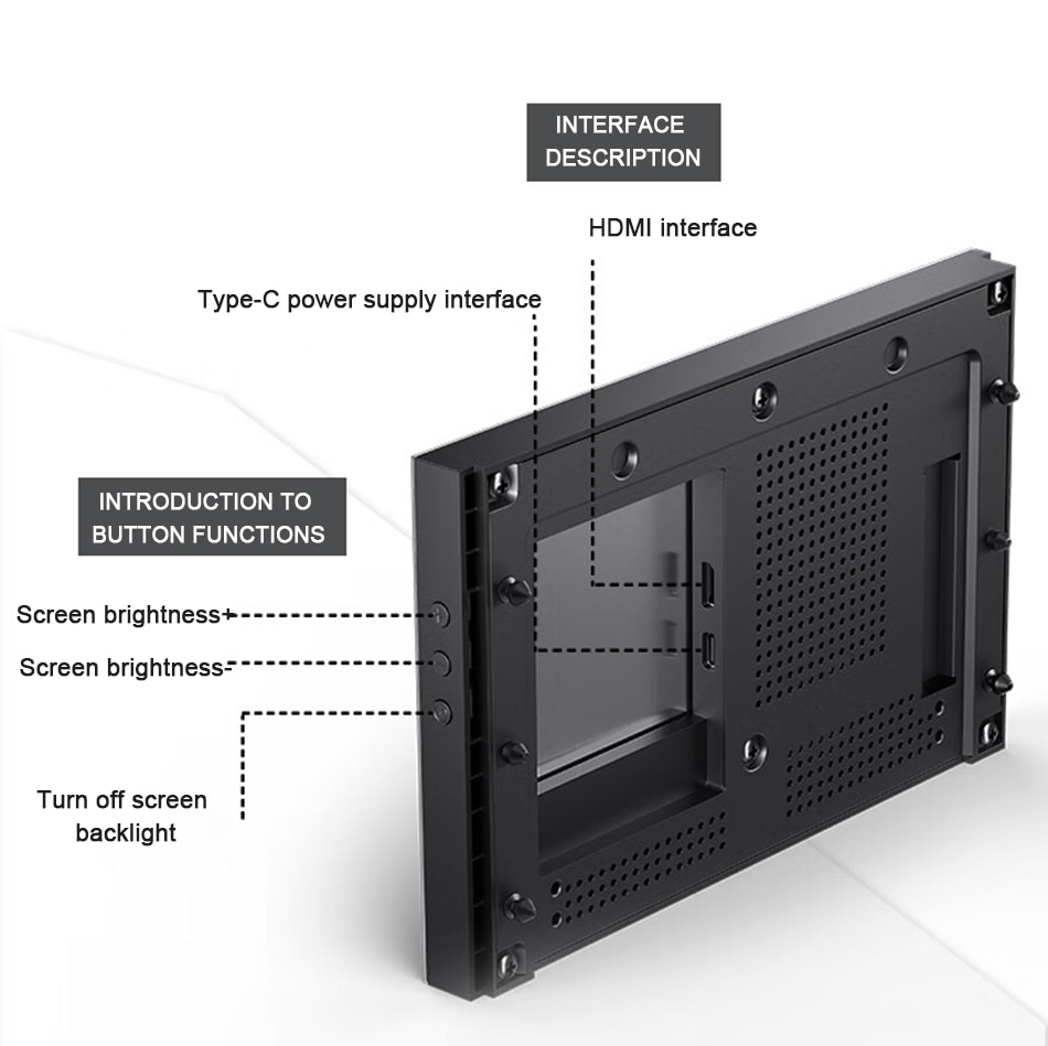 A large marketing image providing additional information about the product Jonsbo DS8 8" 60Hz 30MS LCD Screen - Black  - Additional alt info not provided