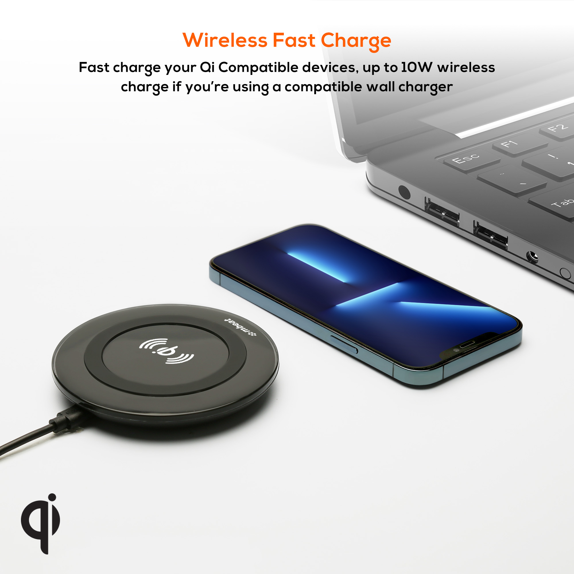 A large marketing image providing additional information about the product mbeat Gorilla Power 10W Qi Certified Wireless Charging Pad - Additional alt info not provided