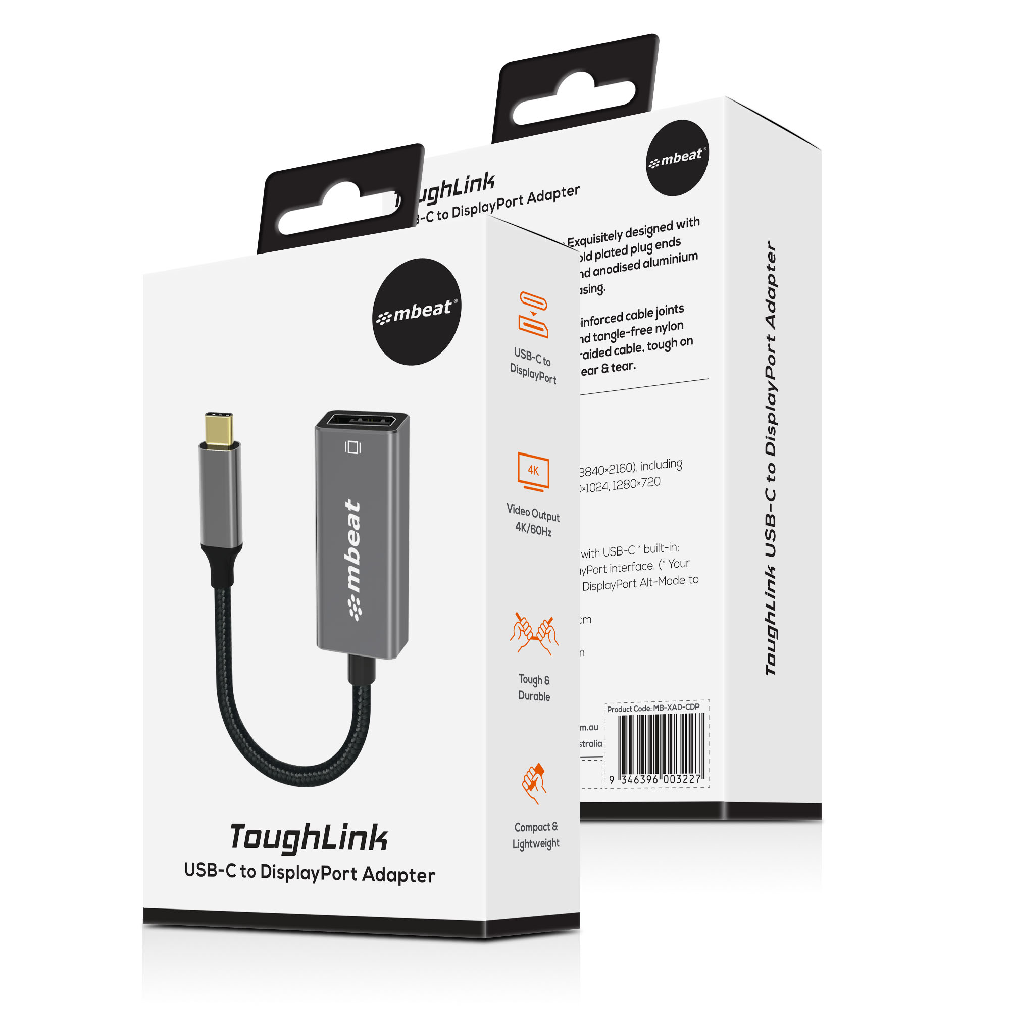 A large marketing image providing additional information about the product mBeat ToughLink USB-C to DP adapter - Additional alt info not provided