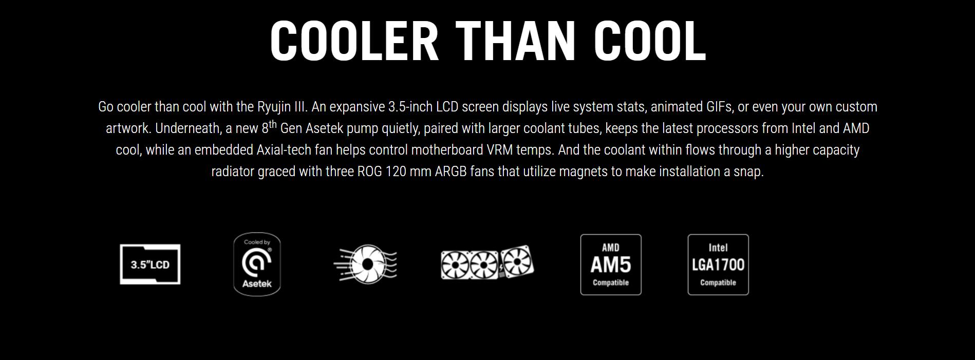 A large marketing image providing additional information about the product ASUS ROG Ryujin III 360 ARGB 360mm AIO Liquid CPU Cooler - Additional alt info not provided