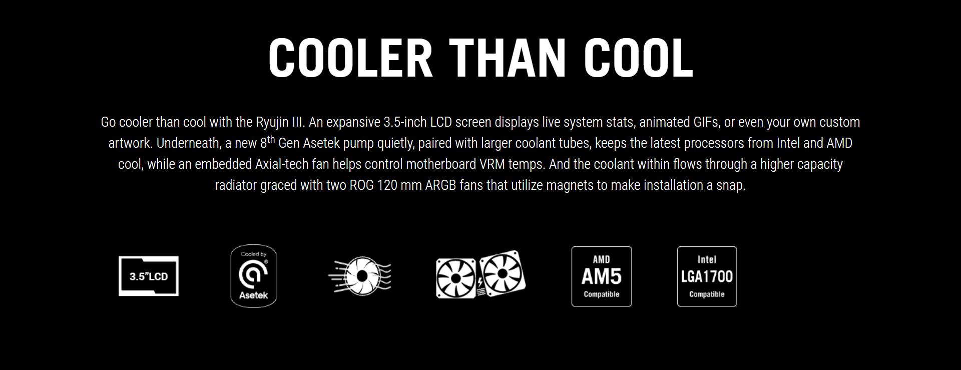 A large marketing image providing additional information about the product ASUS ROG Ryujin III 240 ARGB 240mm AIO CPU Cooler - Additional alt info not provided