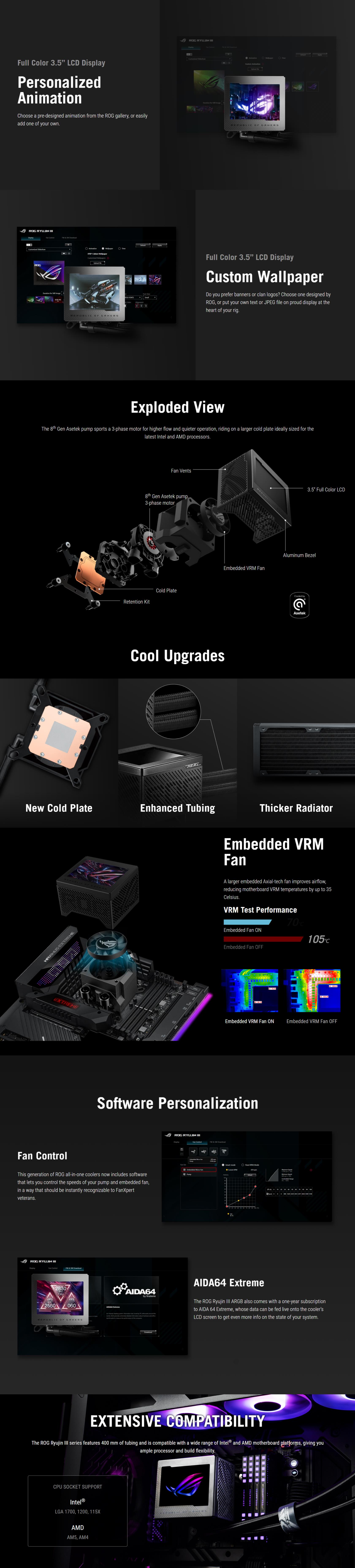 A large marketing image providing additional information about the product ASUS ROG Ryujin III 240 ARGB 240mm AIO CPU Cooler - Additional alt info not provided