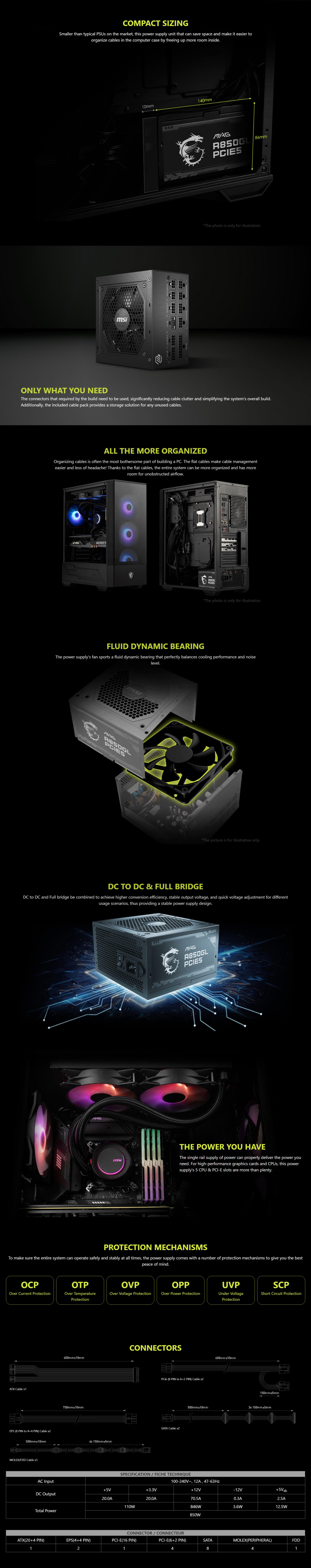 A large marketing image providing additional information about the product MSI MAG A850GL 850W Gold PCIe 5.0 Modular PSU - Additional alt info not provided