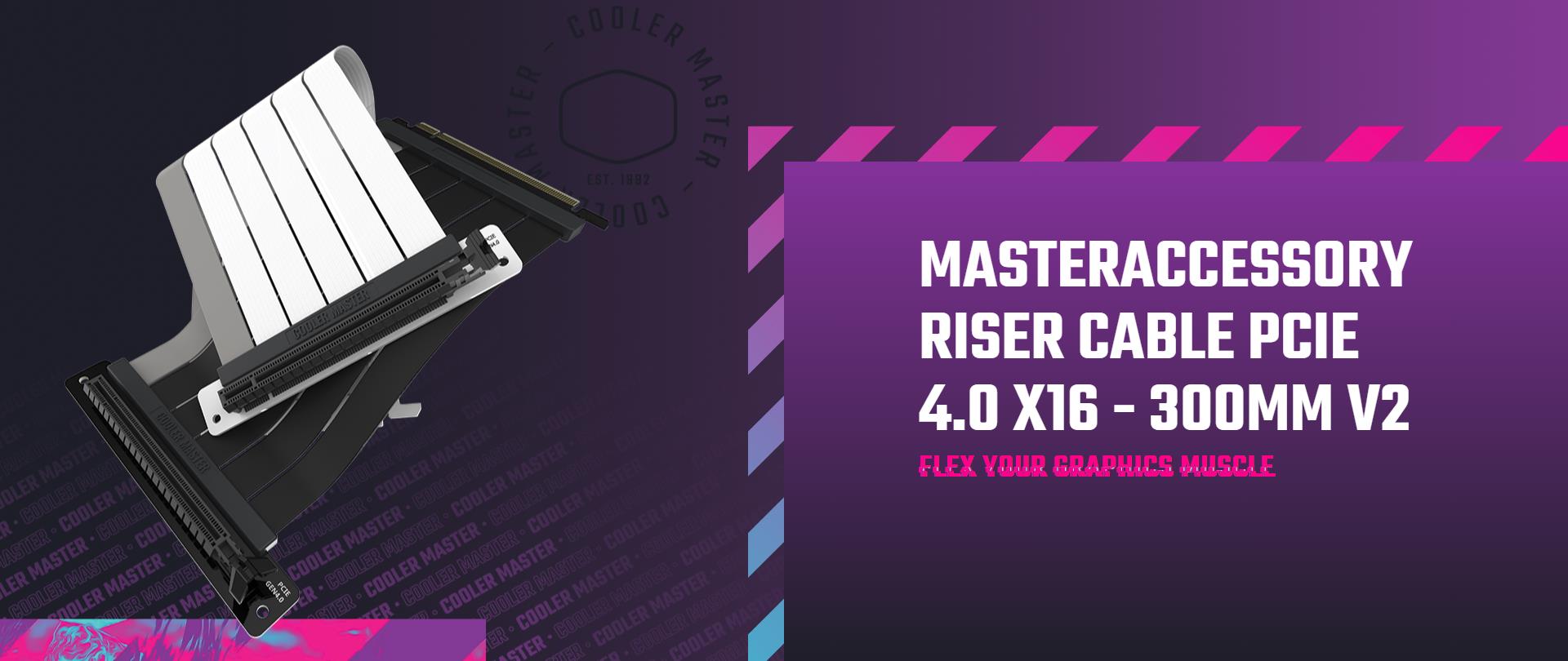A large marketing image providing additional information about the product Cooler Master PCIe 4.0 X16 V2 Riser Cable - 300mm - Additional alt info not provided
