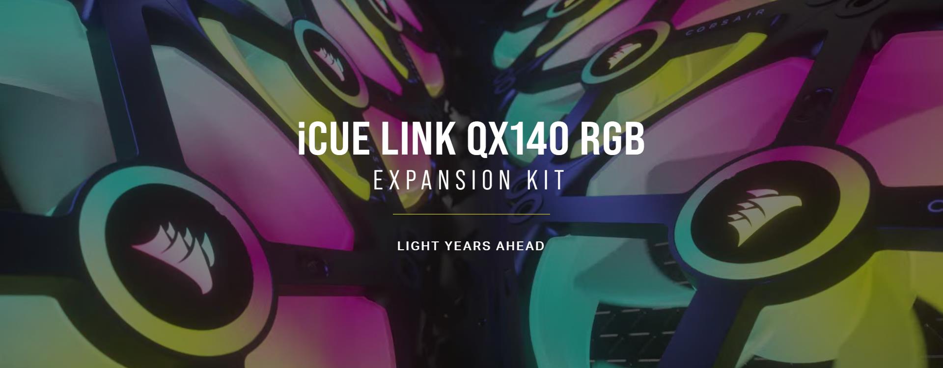 A large marketing image providing additional information about the product Corsair iCUE LINK QX140 RGB 140mm PWM Fan - White - Additional alt info not provided