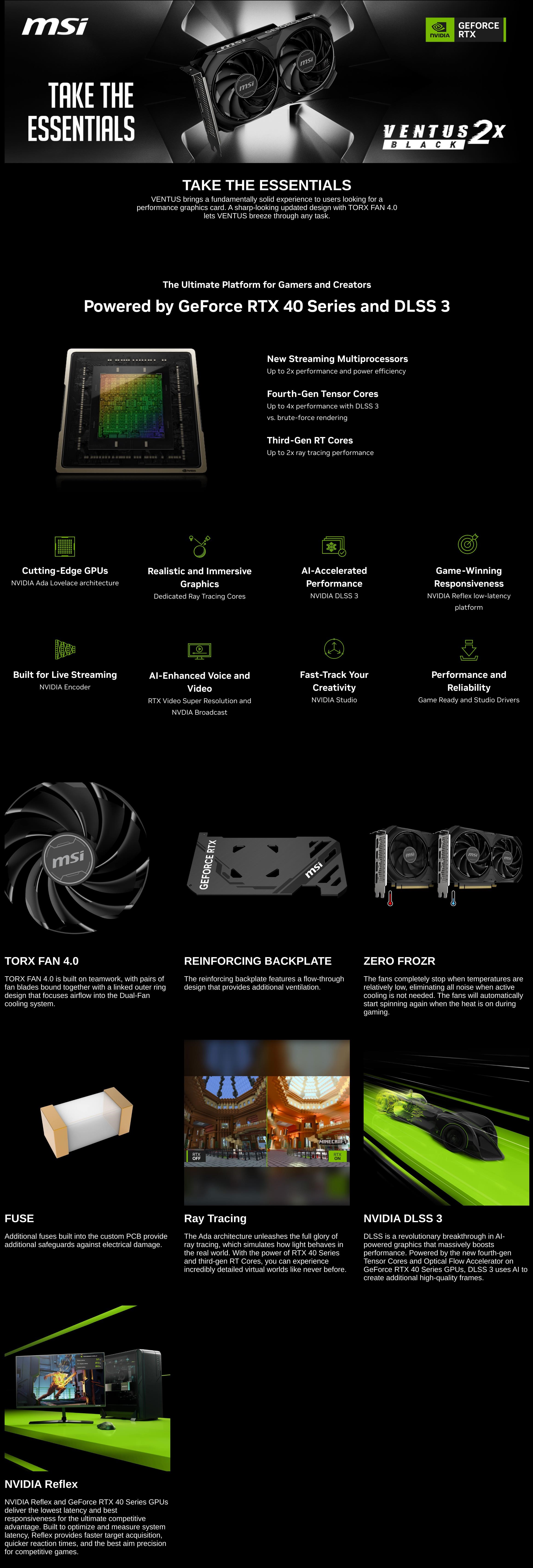 A large marketing image providing additional information about the product MSI GeForce RTX 4060 Ventus 2X Black OC 8GB GDDR6 - Additional alt info not provided