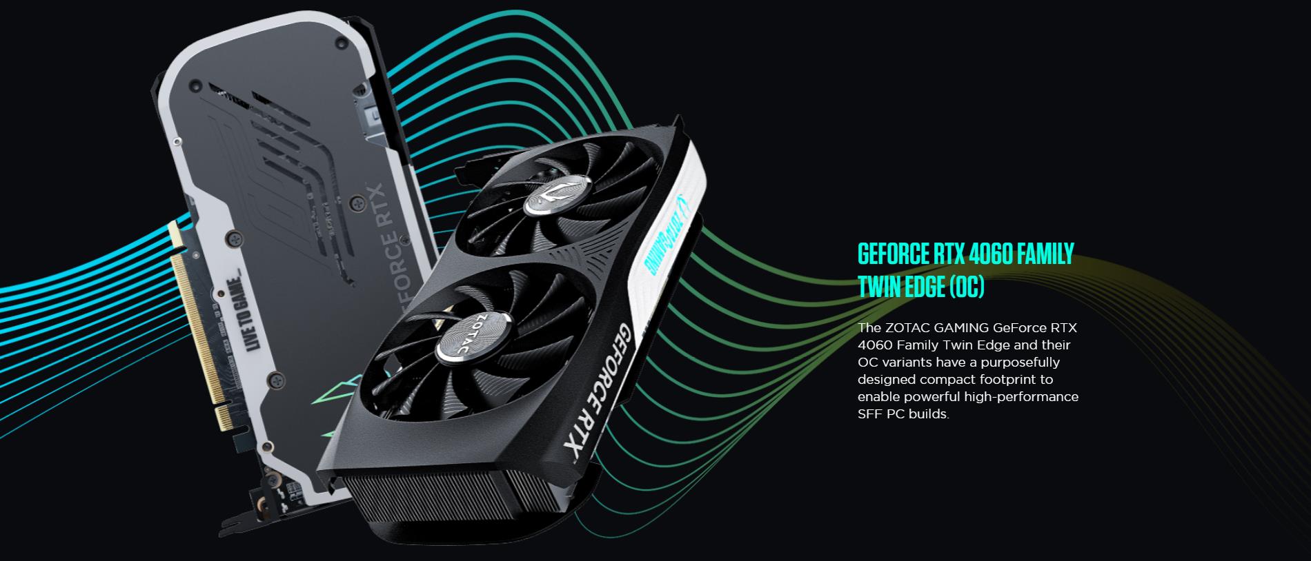 A large marketing image providing additional information about the product ZOTAC GAMING GeForce RTX 4060 Twin Edge OC 8GB GDDR6 - White - Additional alt info not provided