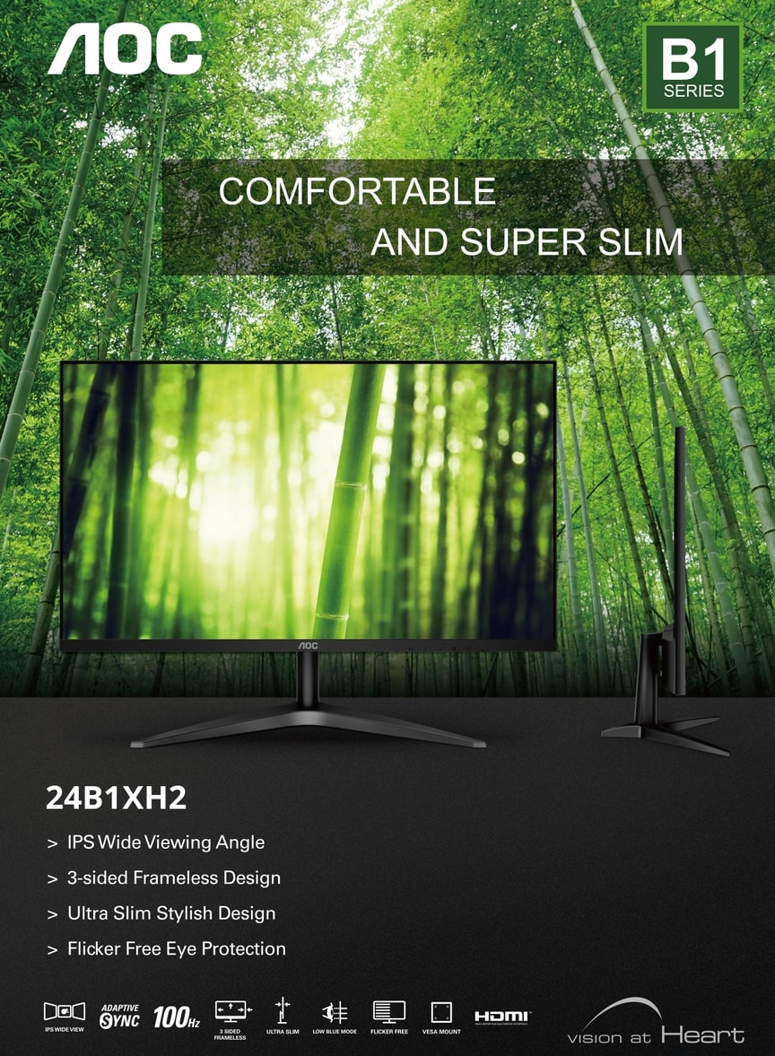A large marketing image providing additional information about the product AOC 24B1XH2 - 24" FHD 100Hz IPS Monitor - Additional alt info not provided