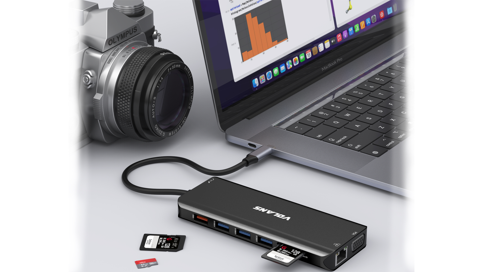 A large marketing image providing additional information about the product Volans Aluminium 14-in-1 Triple Display Multifunctional USB-C Hub - With 100W Power Delivery - Additional alt info not provided