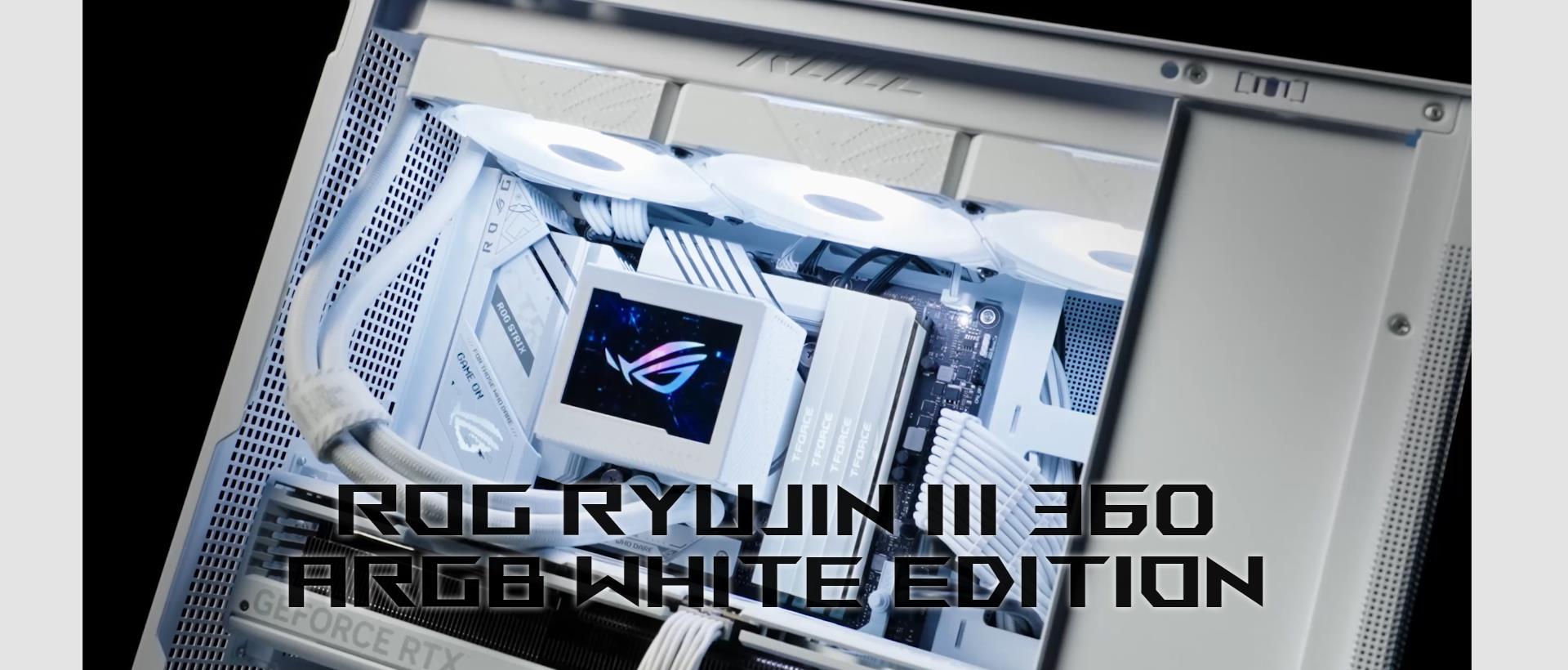 A large marketing image providing additional information about the product ASUS ROG Ryujin III 360 ARGB 360mm AIO Liquid CPU Cooler - White - Additional alt info not provided