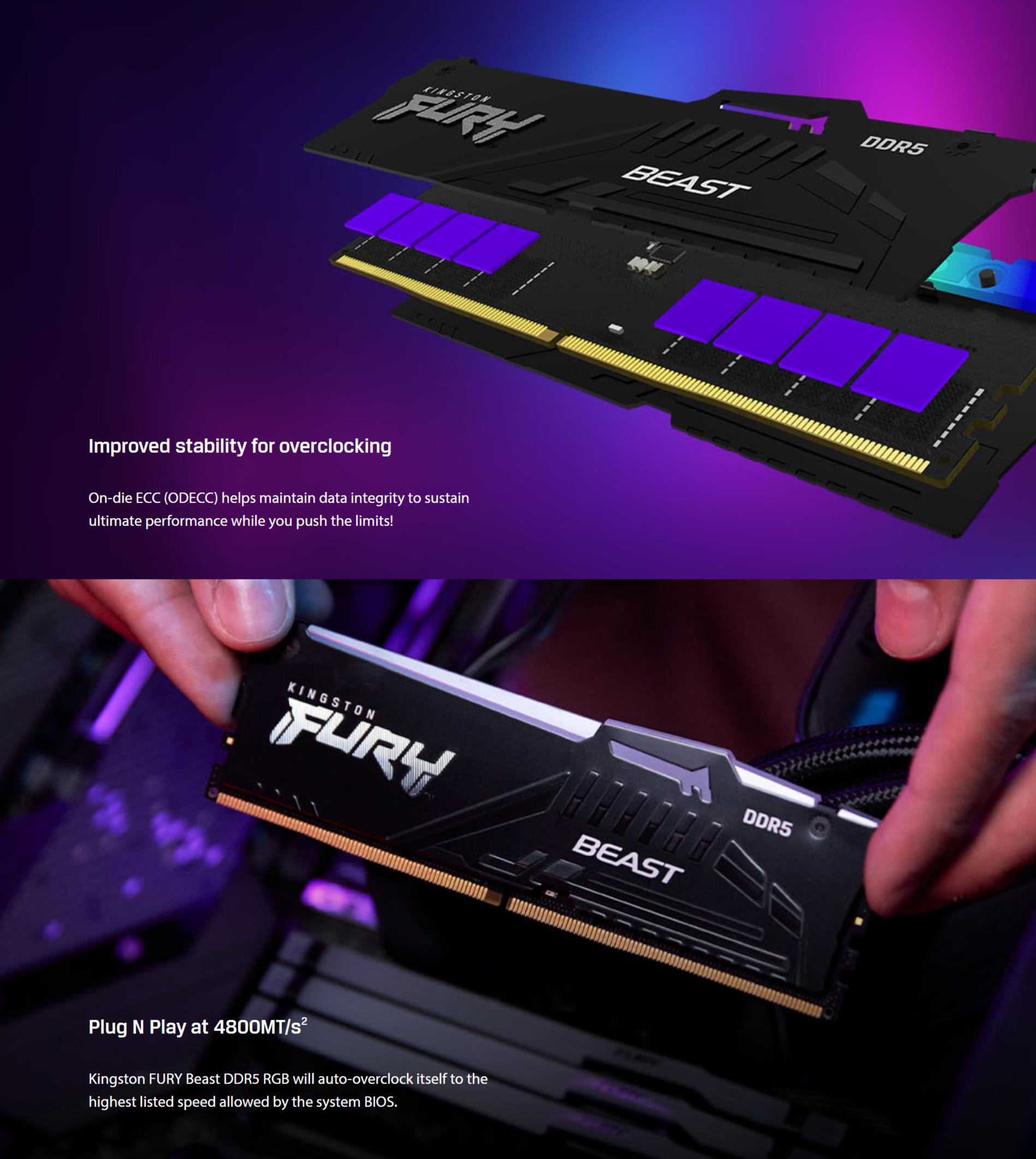 A large marketing image providing additional information about the product Kingston 64GB Kit (2x32GB) DDR5 Fury Beast RGB AMD EXPO C36 6000MHz - White - Additional alt info not provided