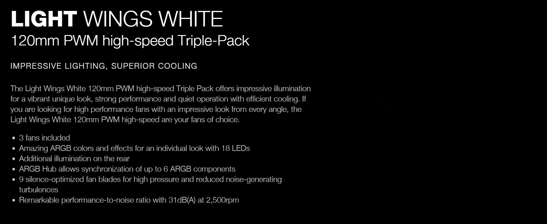 A large marketing image providing additional information about the product be quiet! Light Wings High-Speed 120mm PWM Fan Triple Pack - White - Additional alt info not provided