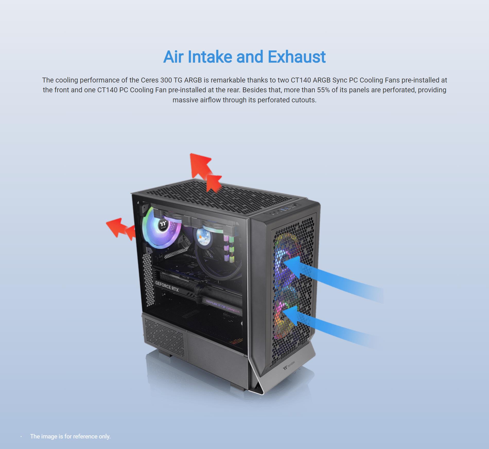 A large marketing image providing additional information about the product Thermaltake Ceres 300 TG - ARGB Mid Tower Case (Black) - Additional alt info not provided