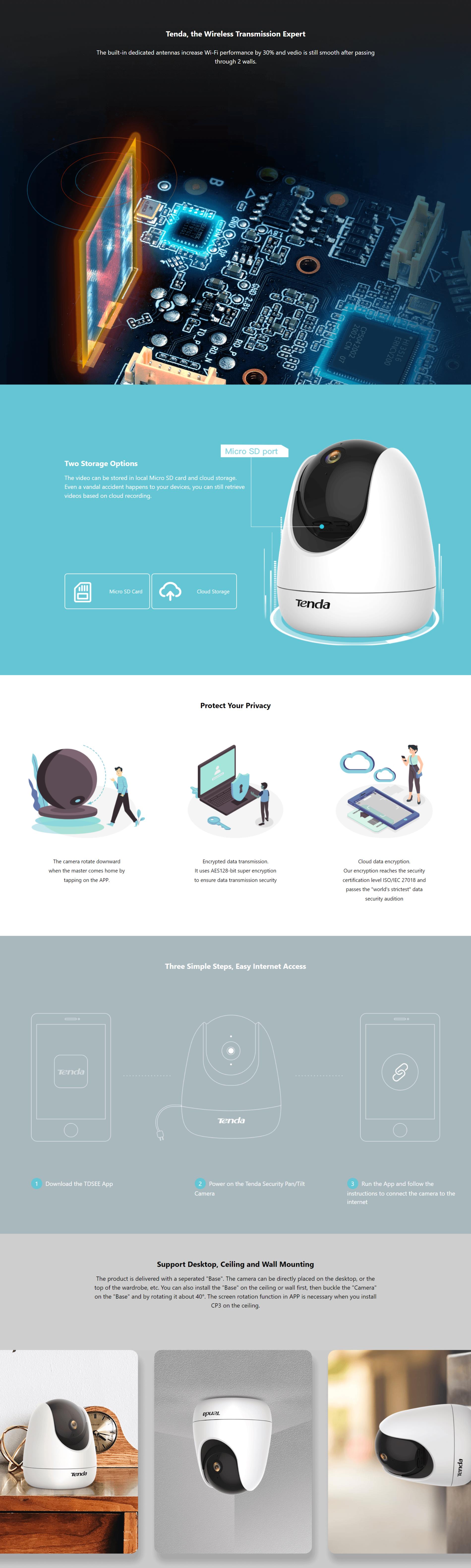 A large marketing image providing additional information about the product Tenda CP3 HD Wireless Security Camera - Additional alt info not provided
