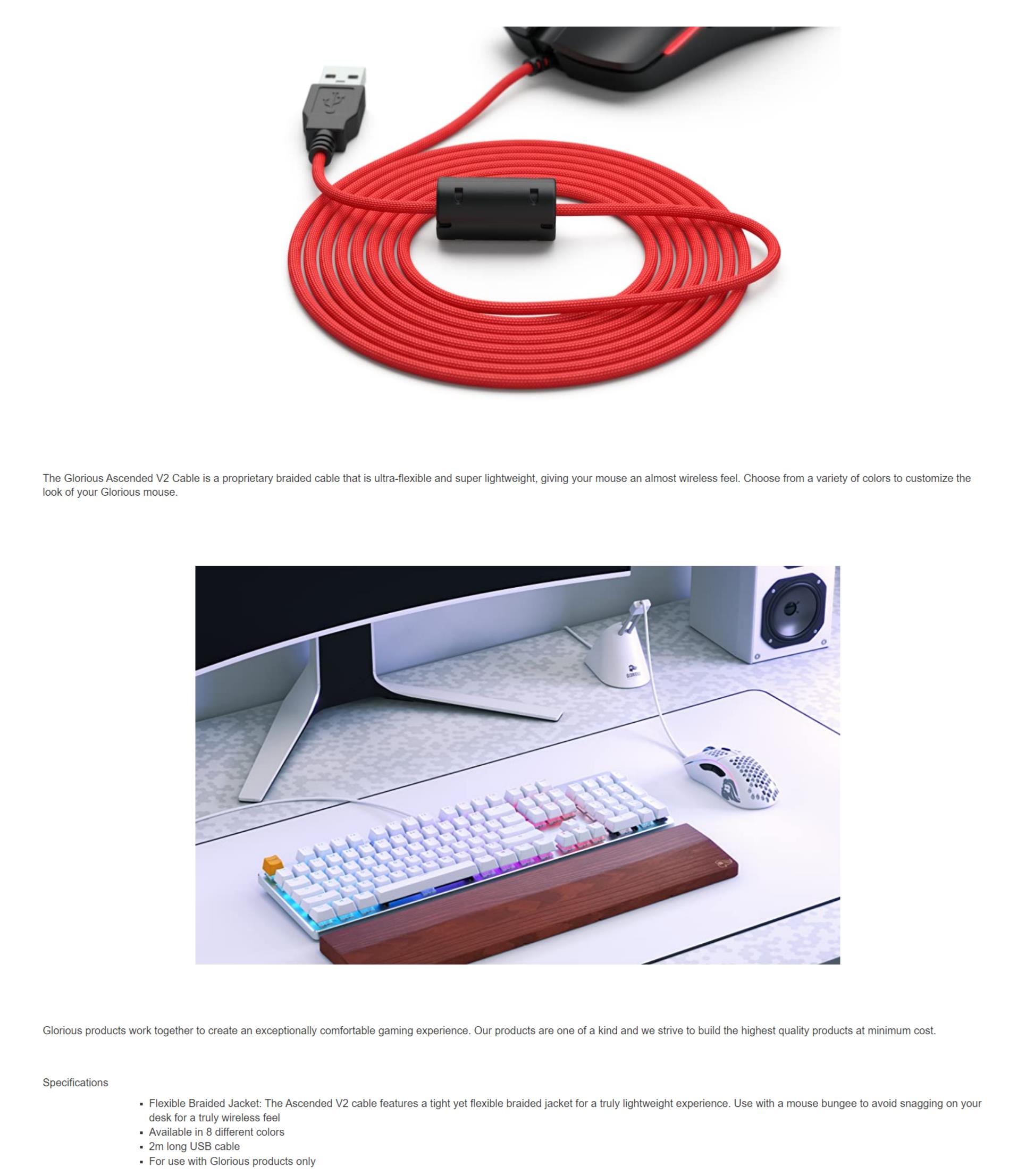 A large marketing image providing additional information about the product Glorious Ascended V2 Mouse Cable - Gold - Additional alt info not provided
