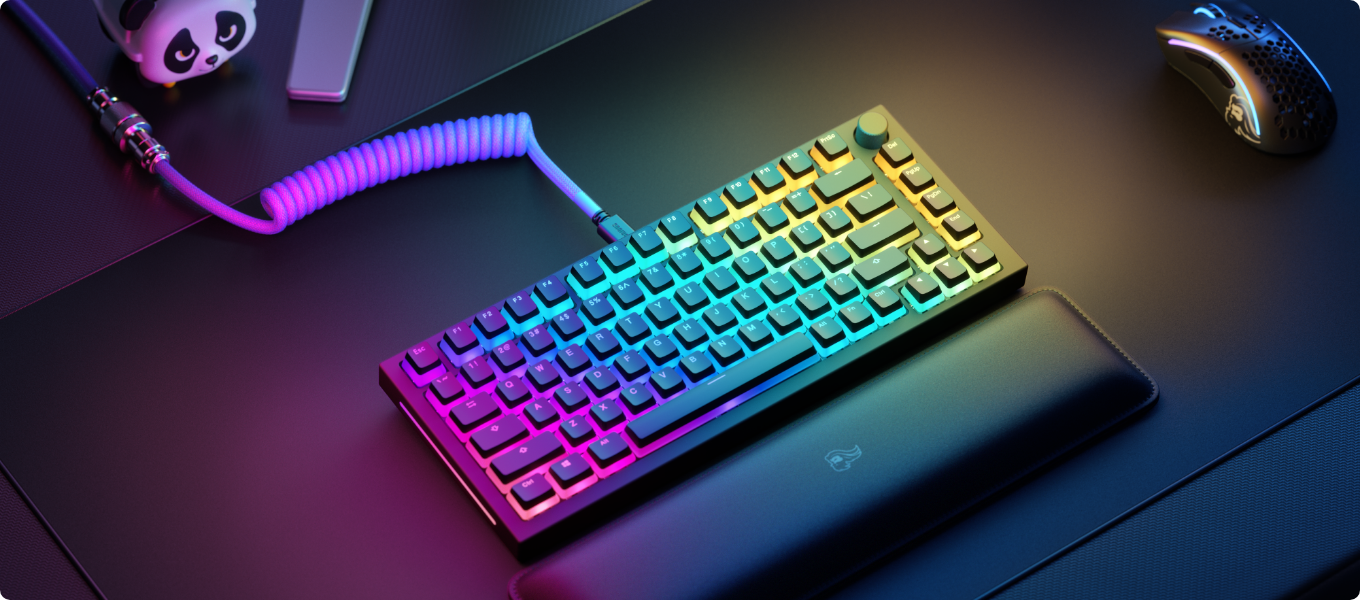 A large marketing image providing additional information about the product Glorious Aura V2 PBT Pudding Keycaps - Black - Additional alt info not provided