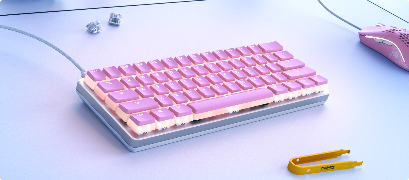 A large marketing image providing additional information about the product Glorious Aura V2 PBT Pudding Keycaps - Pixel Pink - Additional alt info not provided