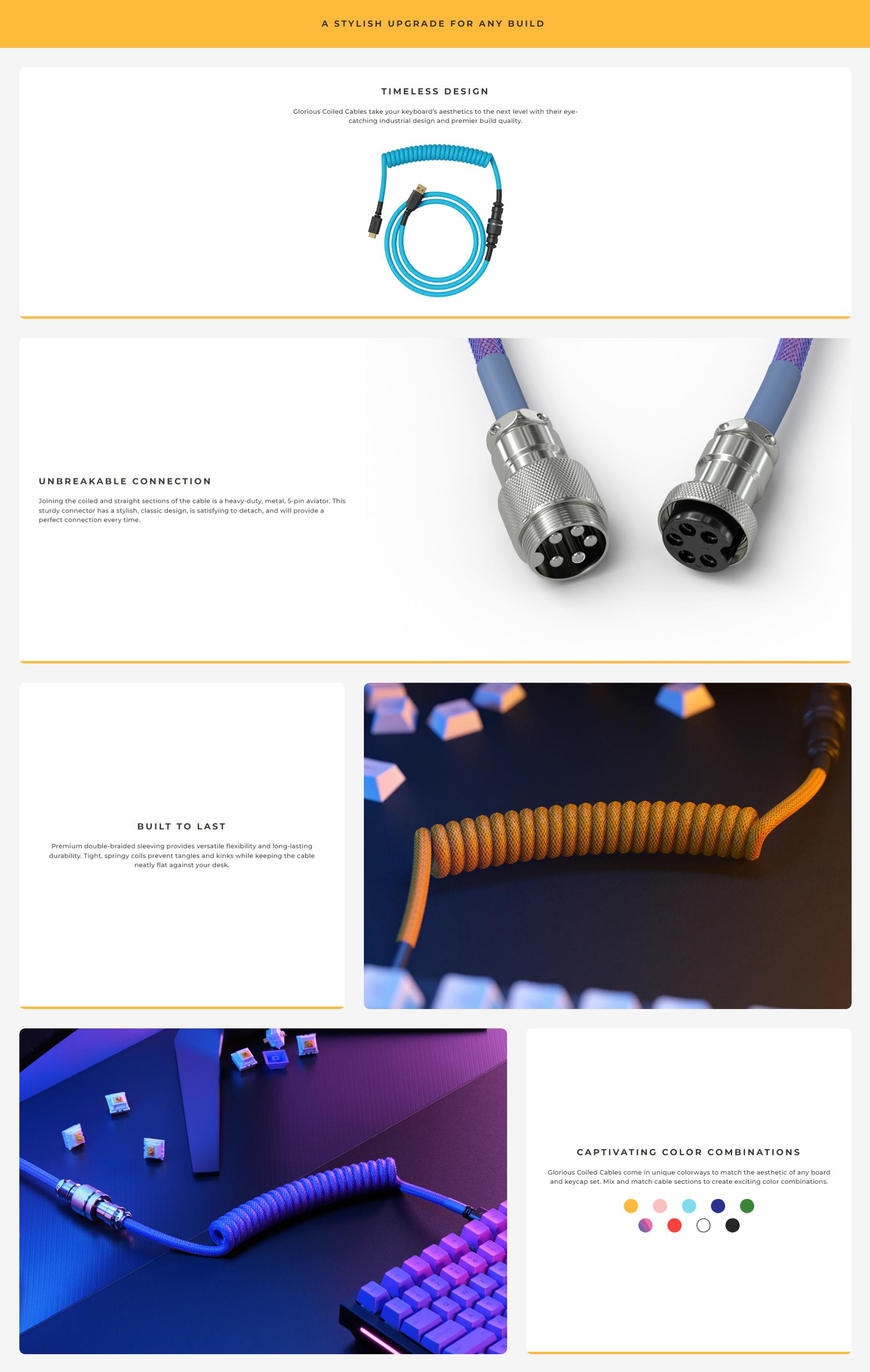 A large marketing image providing additional information about the product Glorious Coiled USB-C Keyboard Cable - Ghost White - Additional alt info not provided
