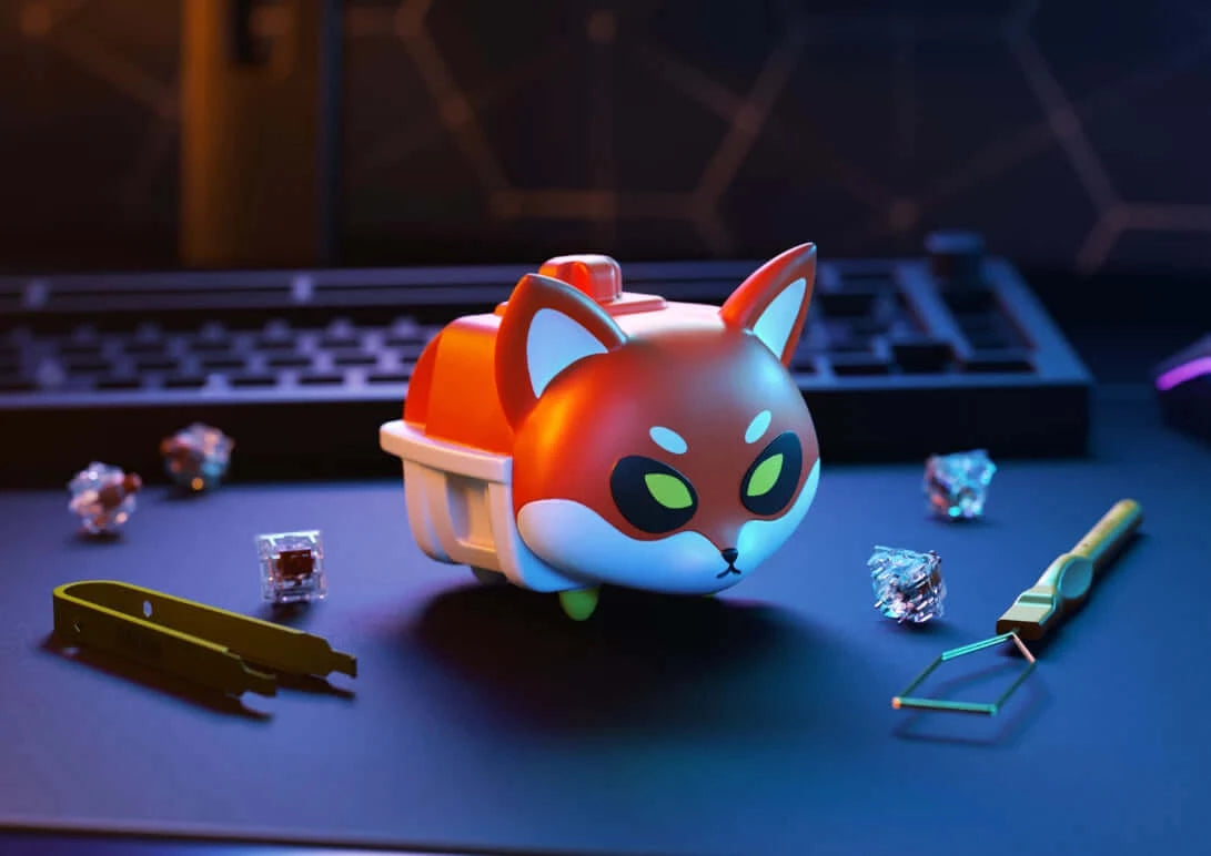 A large marketing image providing additional information about the product Glorious Switch Vinyl Toy - Fox - Additional alt info not provided