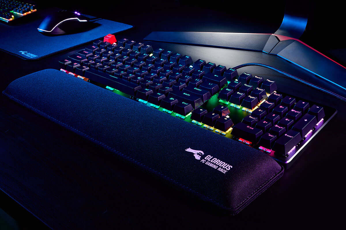 A large marketing image providing additional information about the product Glorious Tenkeyless Regular Keyboard Wrist Rest - Black - Additional alt info not provided