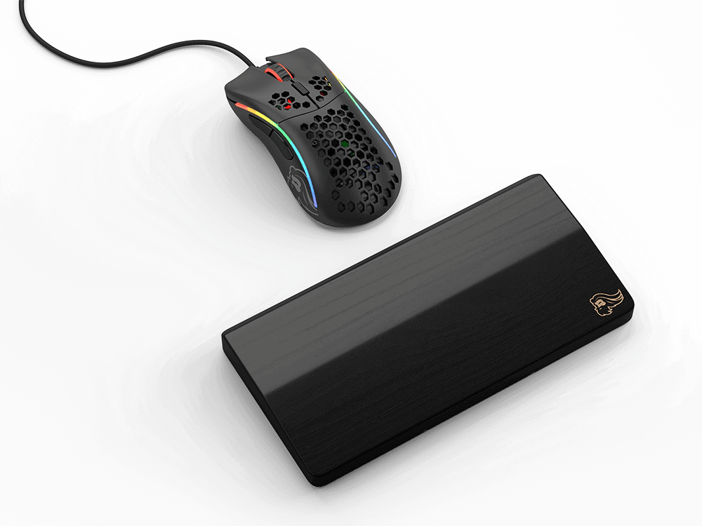 A large marketing image providing additional information about the product Glorious Wooden Mouse Wrist Rest - Onyx - Additional alt info not provided