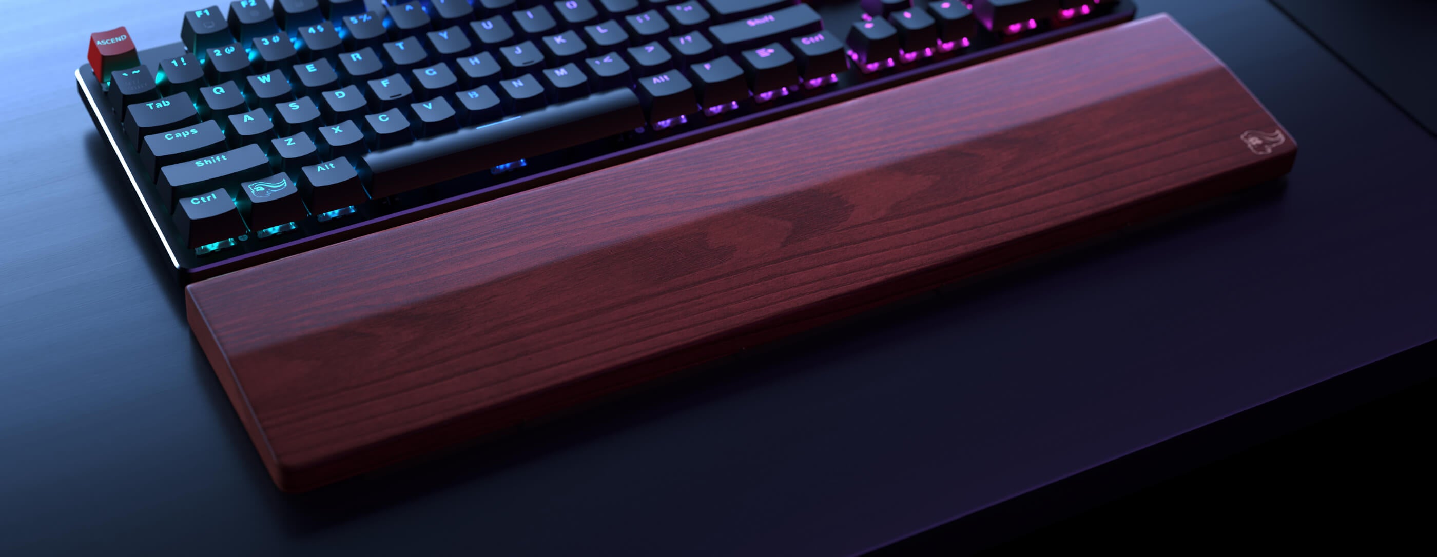 A large marketing image providing additional information about the product Glorious Wooden Keyboard Wrist Rest Compact - Golden Oak - Additional alt info not provided