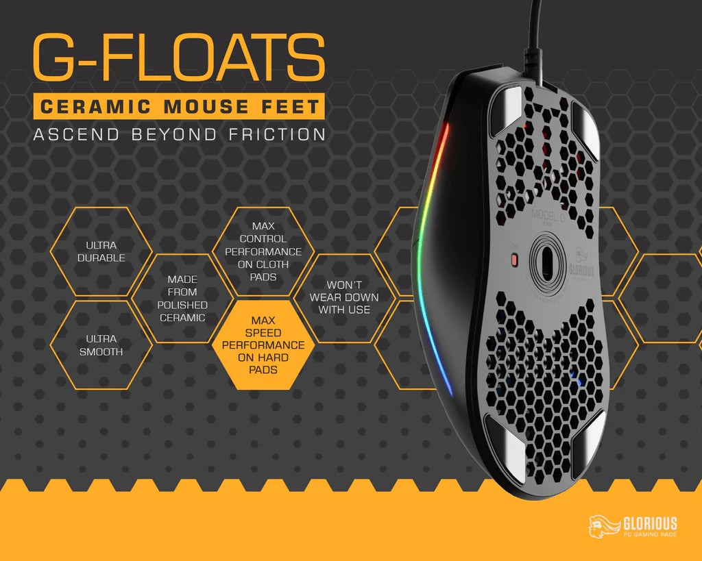 A large marketing image providing additional information about the product Glorious Model D Minus G-Floats Mouse Feet - Additional alt info not provided