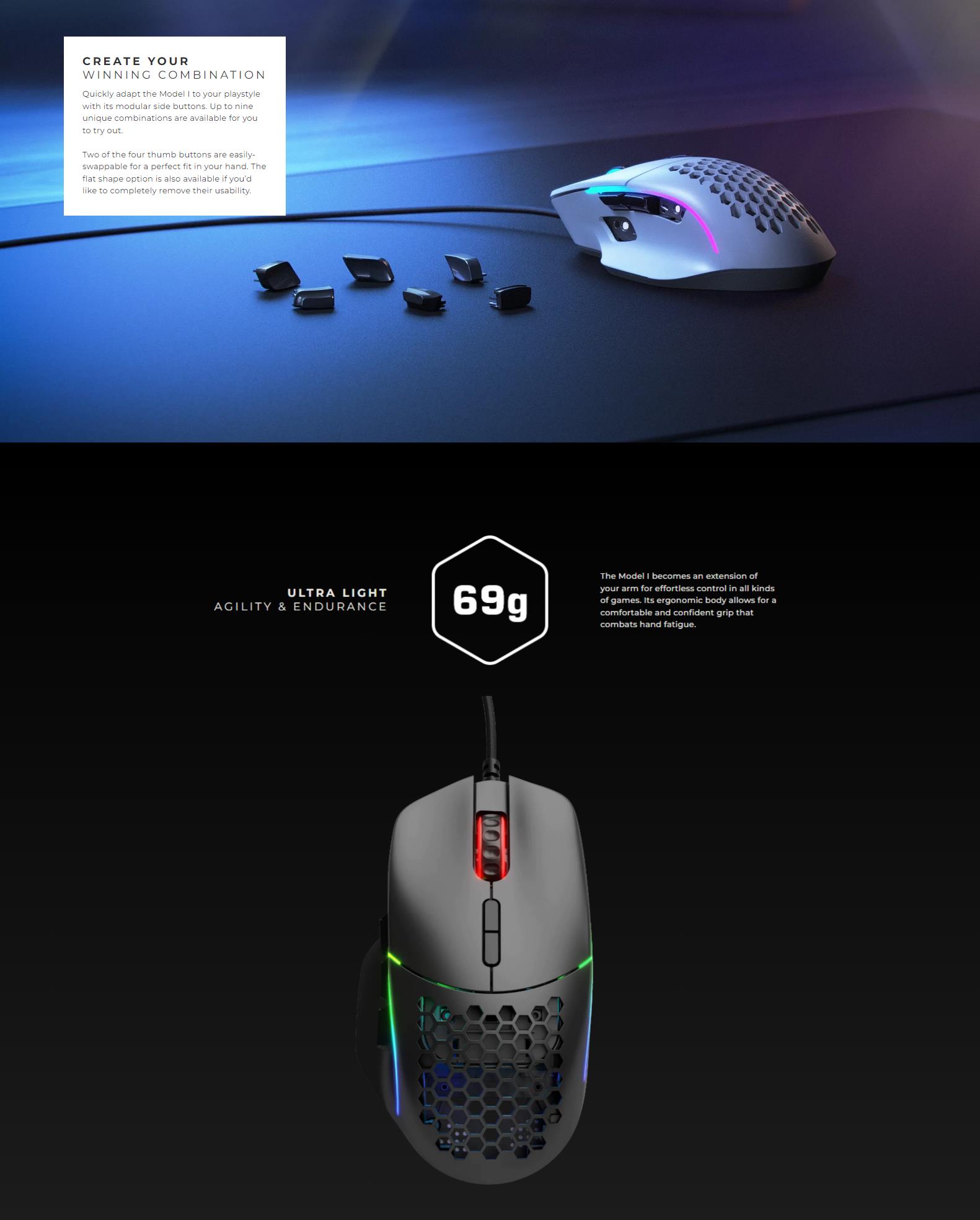 A large marketing image providing additional information about the product Glorious Model I Wired Gaming MMO Mouse - Matte Black - Additional alt info not provided