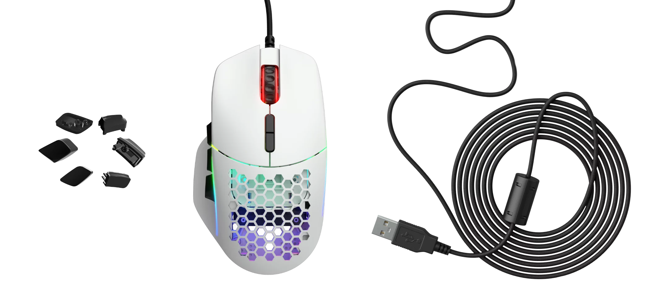 A large marketing image providing additional information about the product Glorious Model I Wired Gaming MMO Mouse - Matte White - Additional alt info not provided