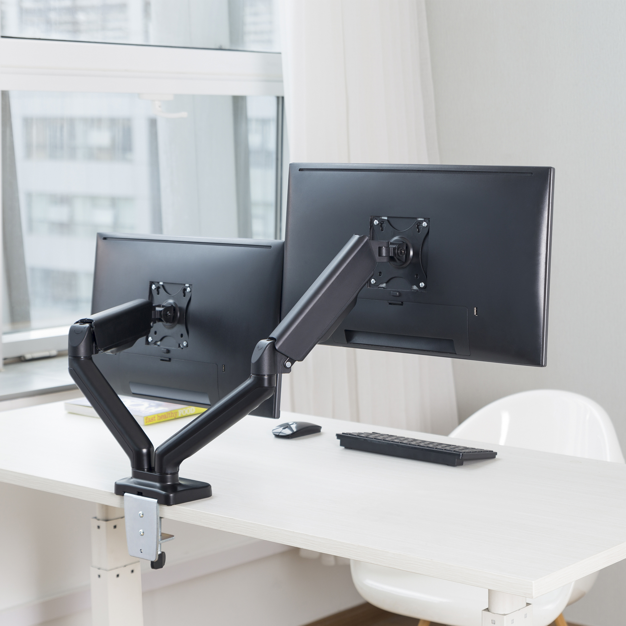A large marketing image providing additional information about the product mbeat Activiva ErgoLife Dual Monitor Steel Gas Spring Monitor Arm - Additional alt info not provided
