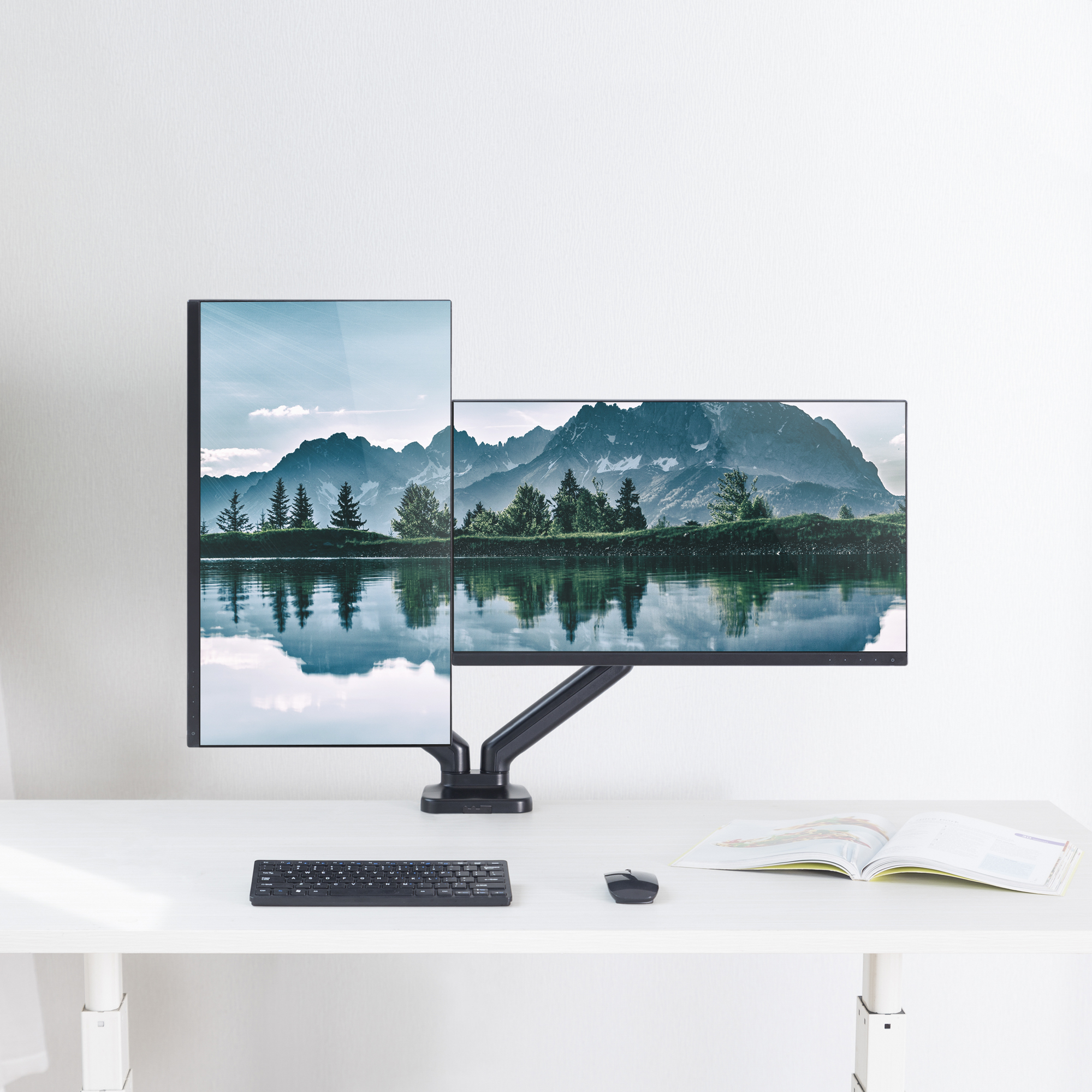 A large marketing image providing additional information about the product mbeat Activiva ErgoLife Dual Monitor Steel Gas Spring Monitor Arm - Additional alt info not provided