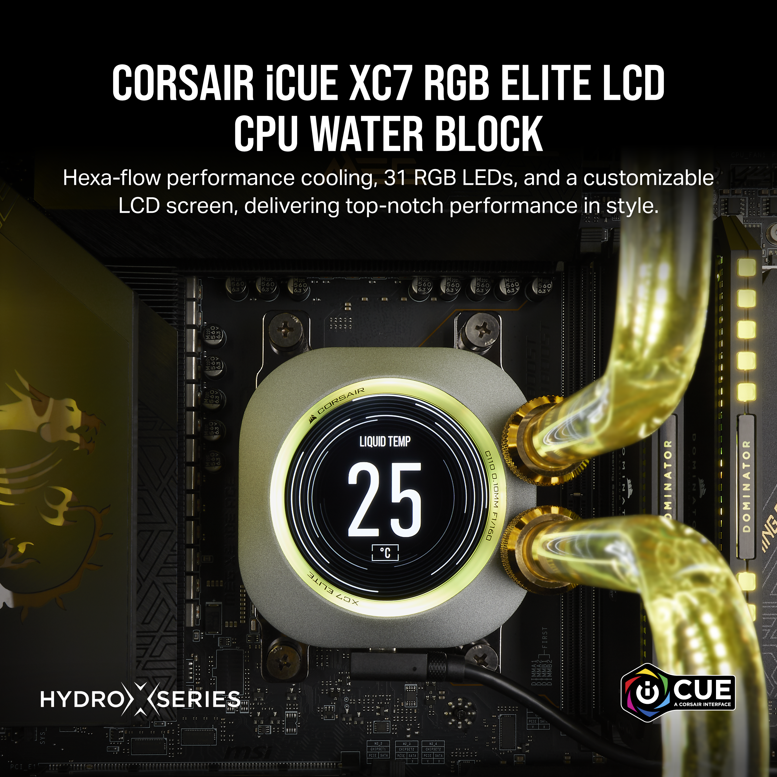 A large marketing image providing additional information about the product Corsair iCUE LINK XC7 RGB Elite CPU Water Block - Stealth Grey - Additional alt info not provided
