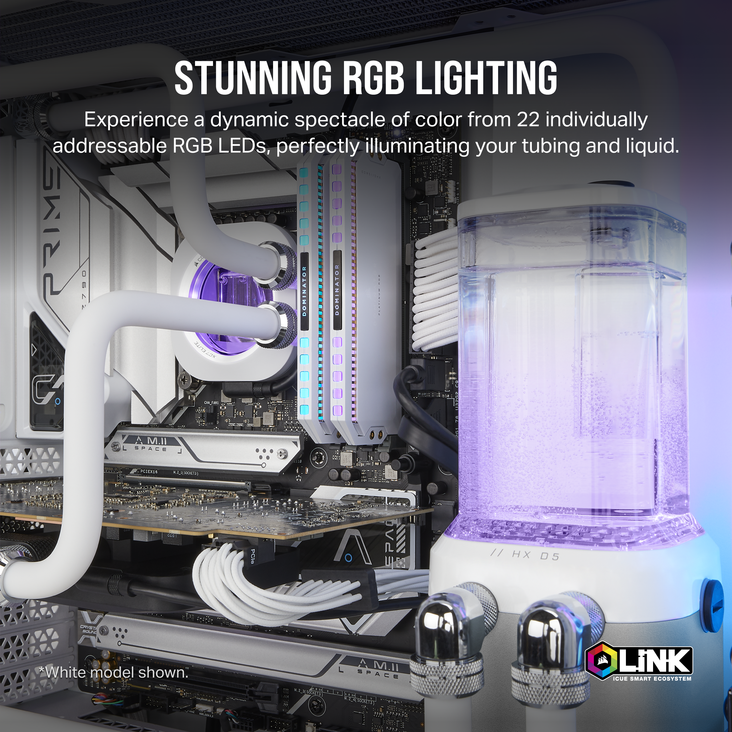 A large marketing image providing additional information about the product Corsair iCUE LINK XD5 RGB Elite Pump/Reservoir Combo - Stealth Grey - Additional alt info not provided