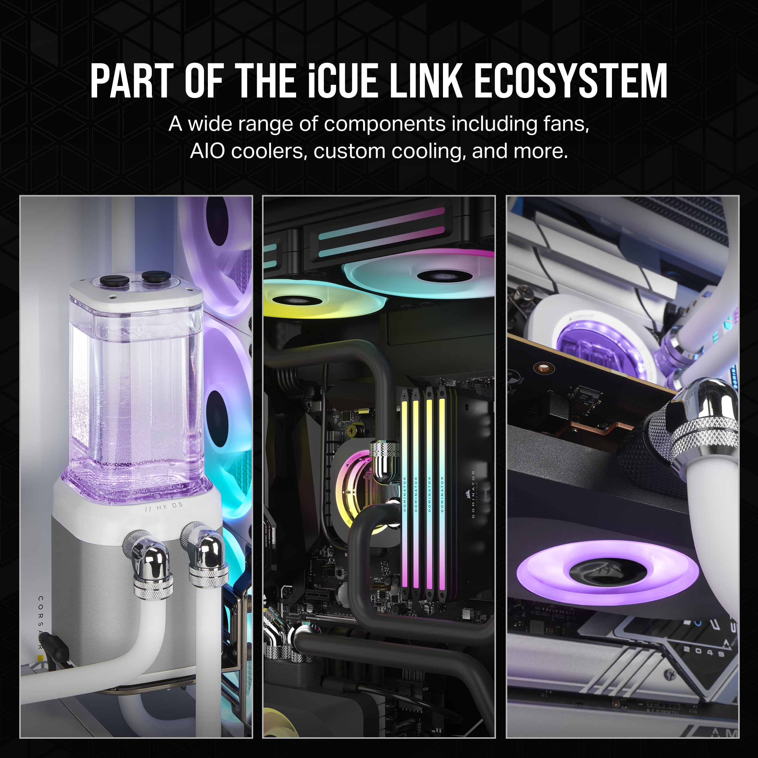 A large marketing image providing additional information about the product Corsair iCUE LINK XD5 RGB Elite Pump/Reservoir Combo - White - Additional alt info not provided