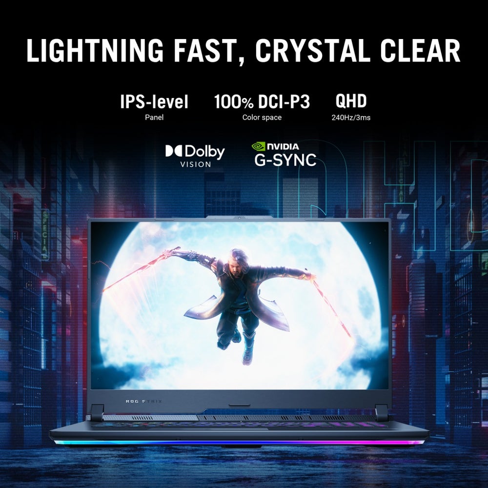 A large marketing image providing additional information about the product ASUS ROG Strix SCAR 17 G733PYV-LL045W 17.3" 240Hz Ryzen 9 7945HX RTX 4090 Win 11 Pro Gaming Notebook - Additional alt info not provided