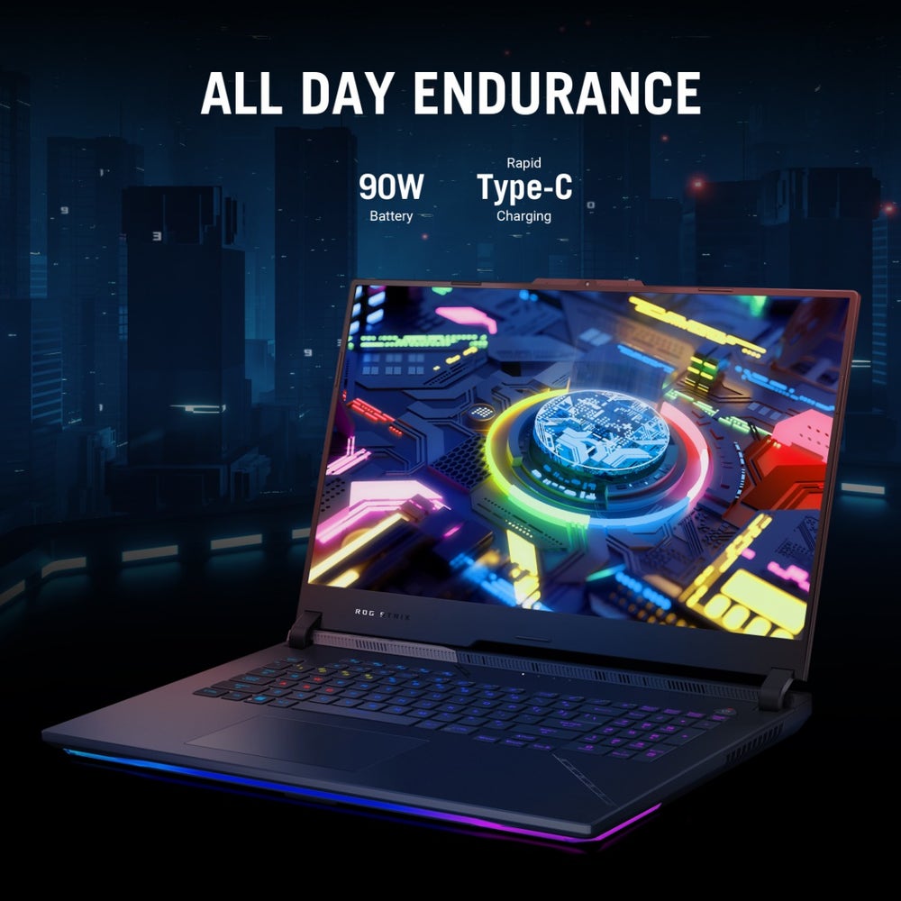 A large marketing image providing additional information about the product ASUS ROG Strix SCAR 17 G733PYV-LL045W 17.3" 240Hz Ryzen 9 7945HX RTX 4090 Win 11 Pro Gaming Notebook - Additional alt info not provided