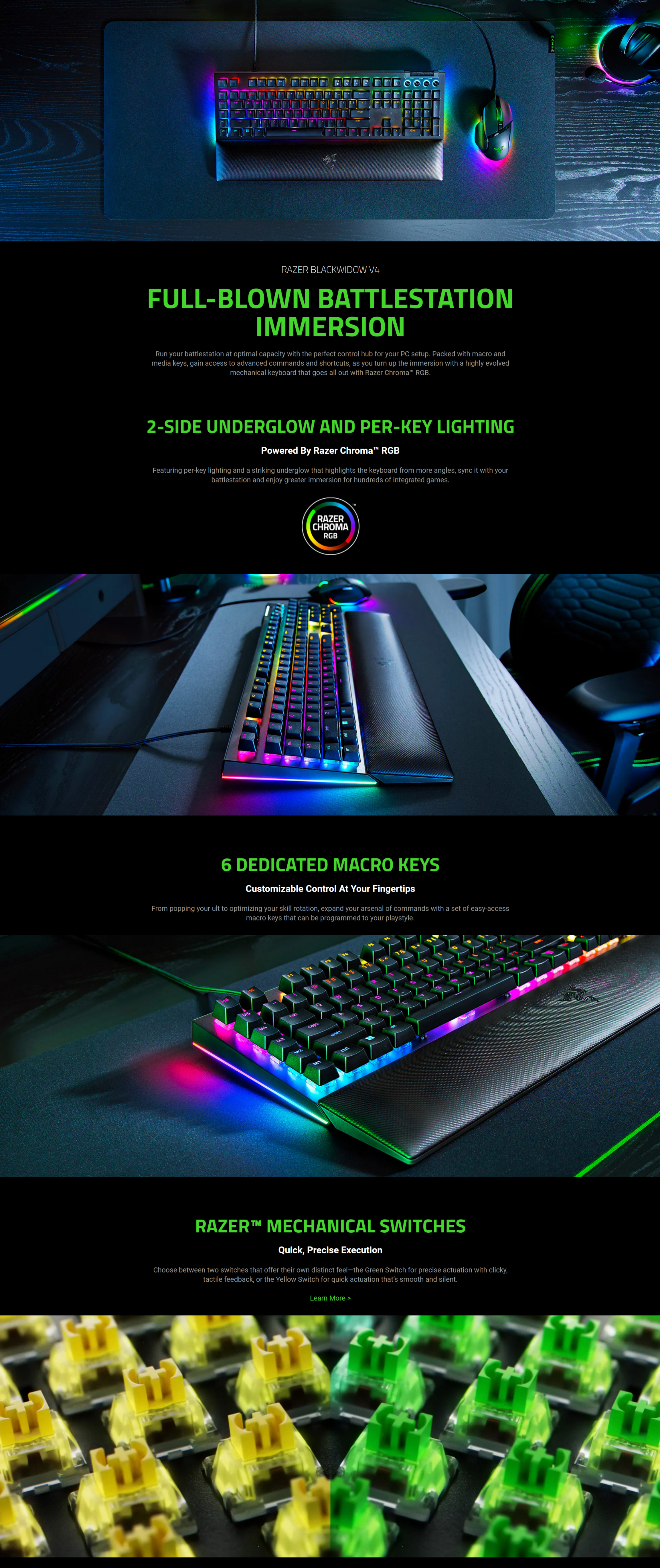 A large marketing image providing additional information about the product Razer BlackWidow V4 - Mechanical Gaming Keyboard (Yellow Switch) - Additional alt info not provided