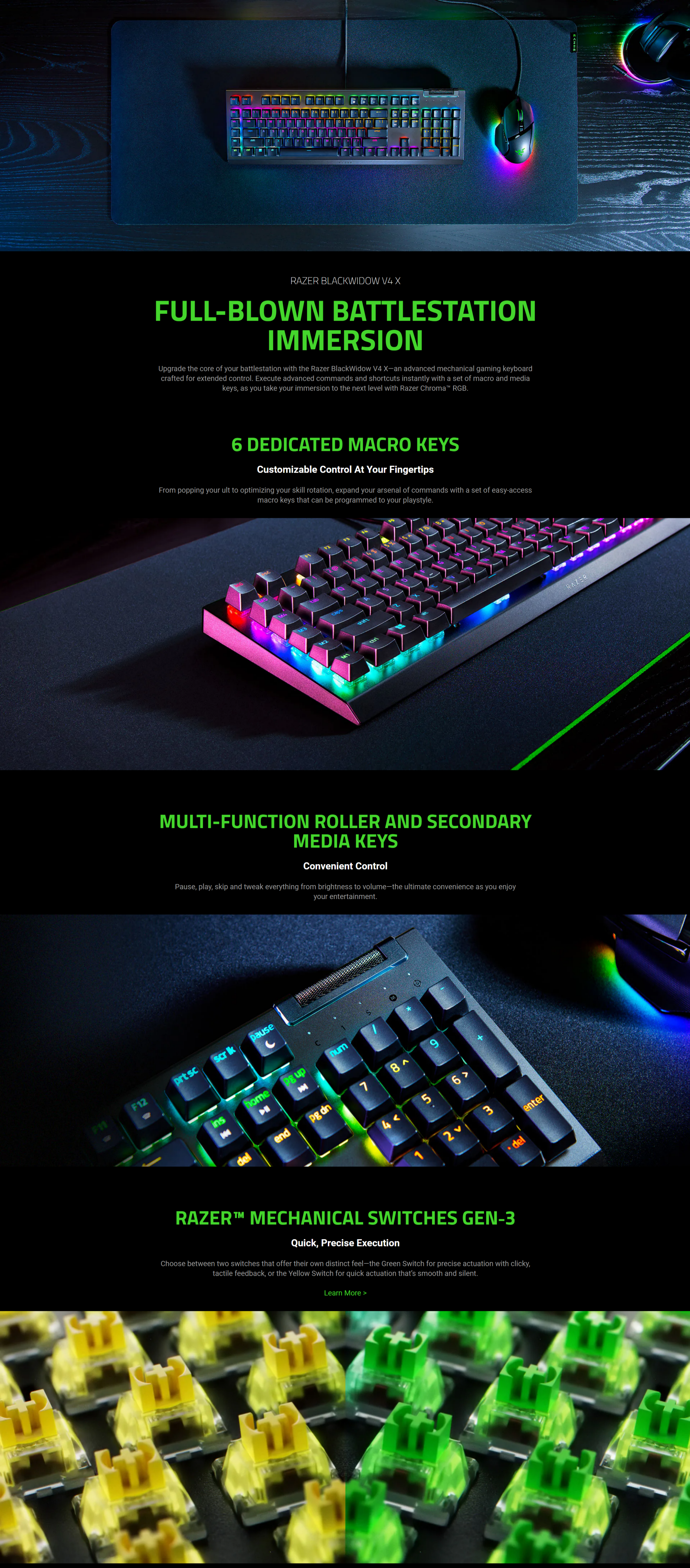 A large marketing image providing additional information about the product Razer BlackWidow V4 X - Mechanical Gaming Keyboard (Green Switch) - Additional alt info not provided