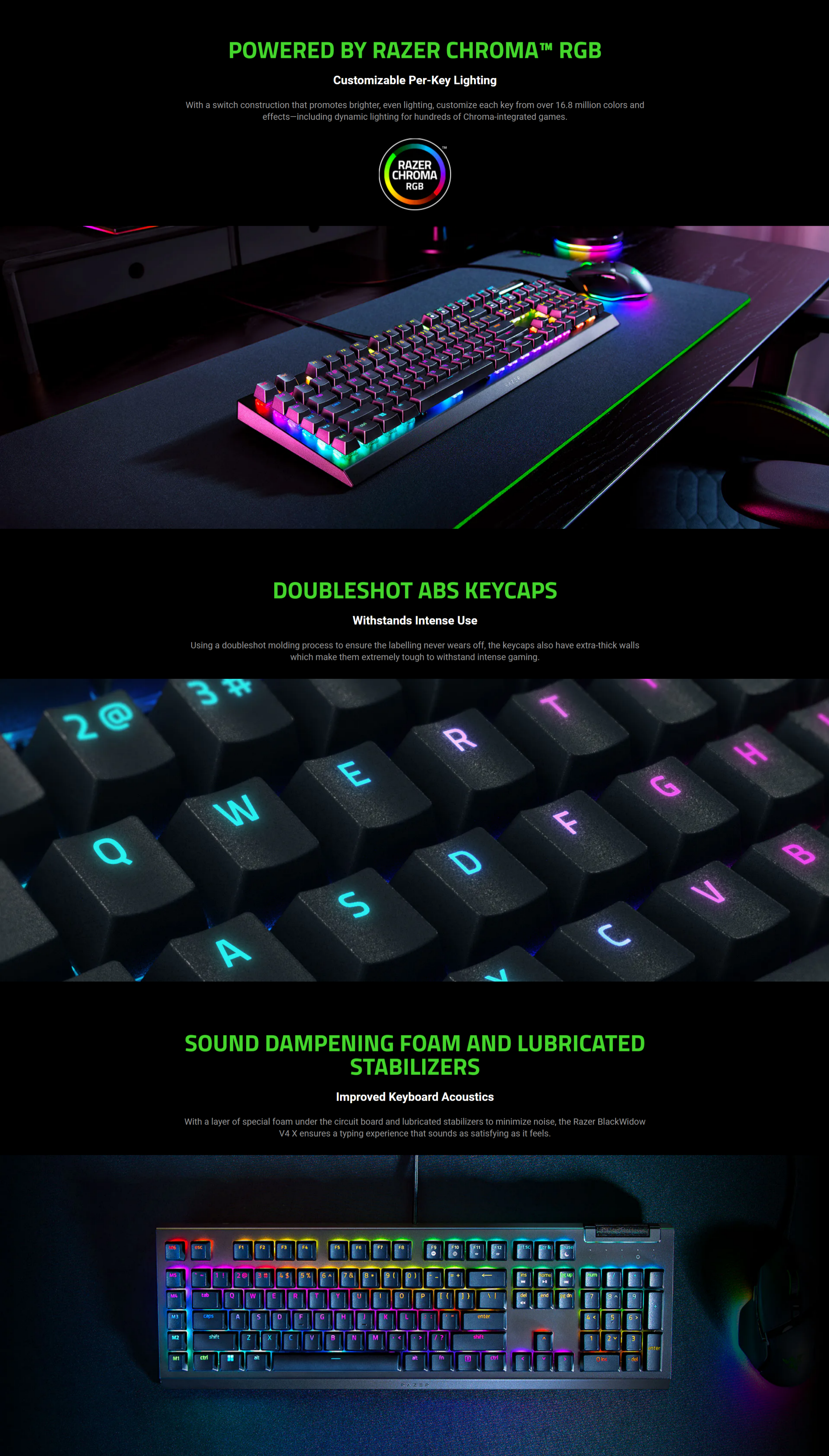 A large marketing image providing additional information about the product Razer BlackWidow V4 X - Mechanical Gaming Keyboard (Yellow Switch) - Additional alt info not provided