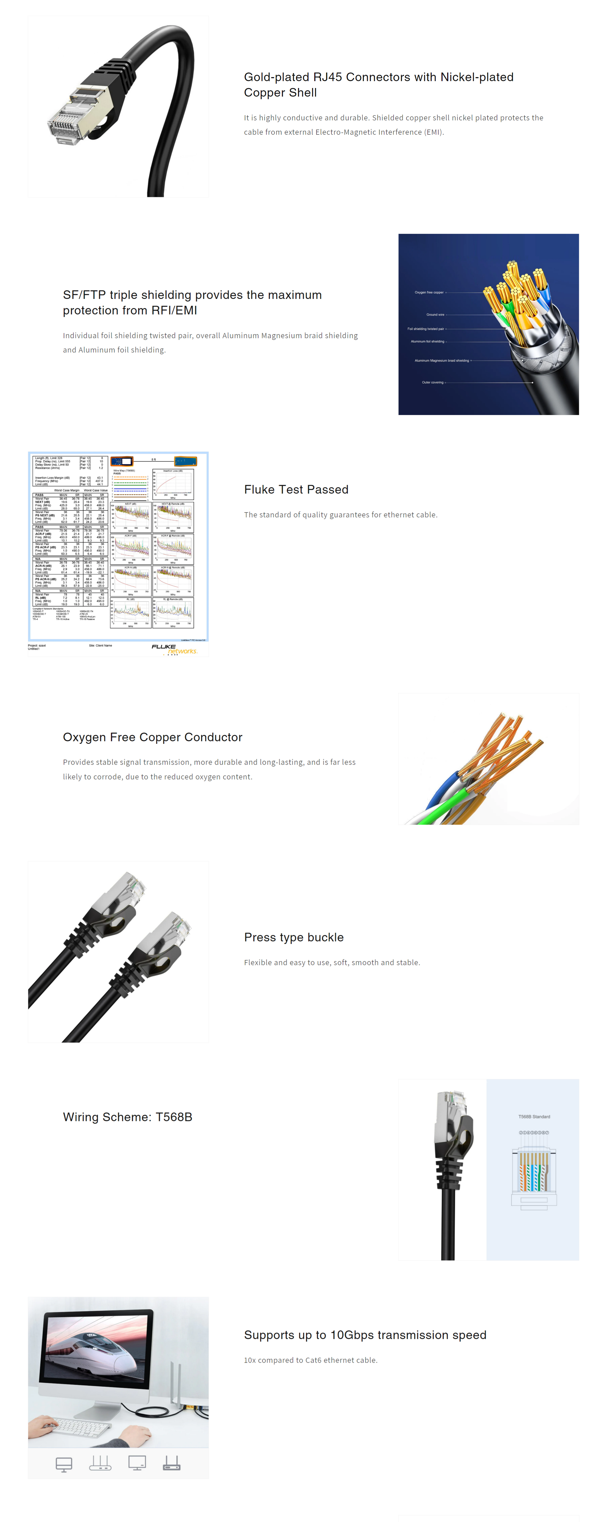 A large marketing image providing additional information about the product Cruxtec CAT7 0.3m 10GbE SF/FTP Triple Shielding Network Cable Black - Additional alt info not provided