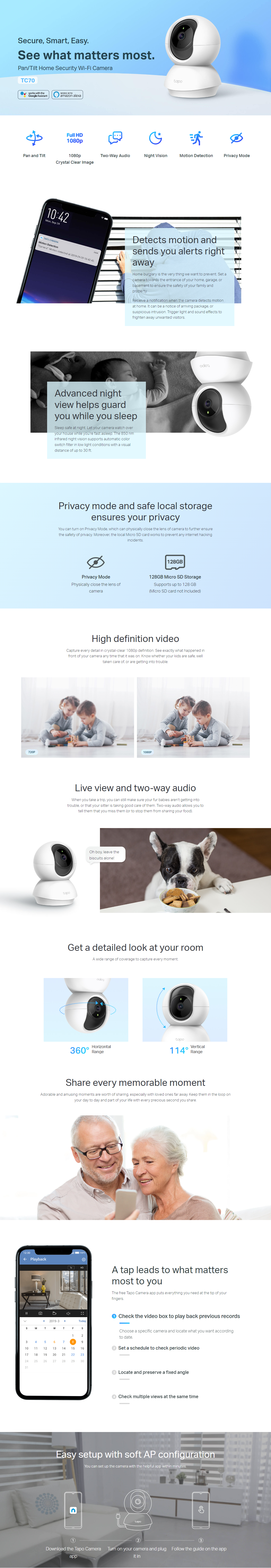 A large marketing image providing additional information about the product TP-Link Tapo TC70 - Pan/Tilt Home Security Wi-Fi Camera - Additional alt info not provided