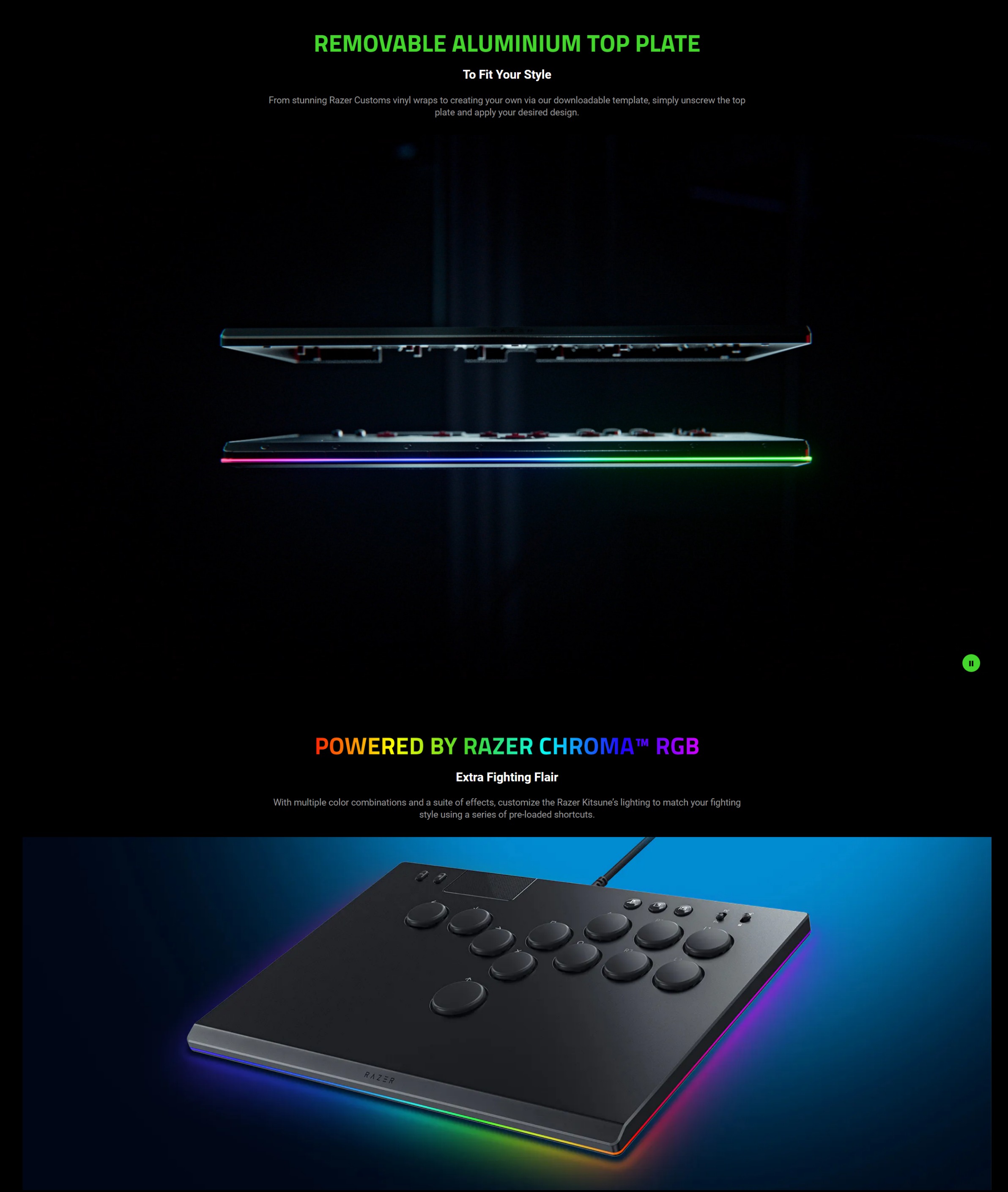 A large marketing image providing additional information about the product Razer Kitsune - All-Button Optical Arcade Controller for PS5 and PC (SF6 Chun-Li Edition) - Additional alt info not provided