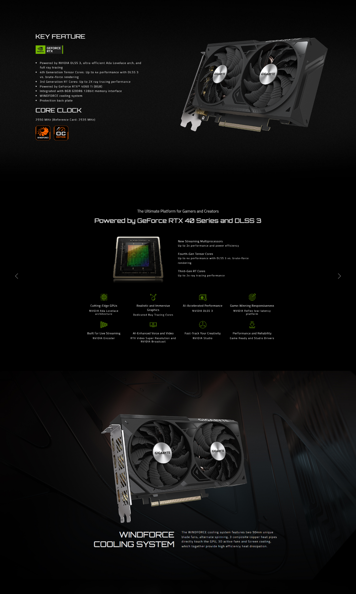 A large marketing image providing additional information about the product Gigabyte GeForce RTX 4060 Ti Windforce OC 8GB GDDR6 - Additional alt info not provided