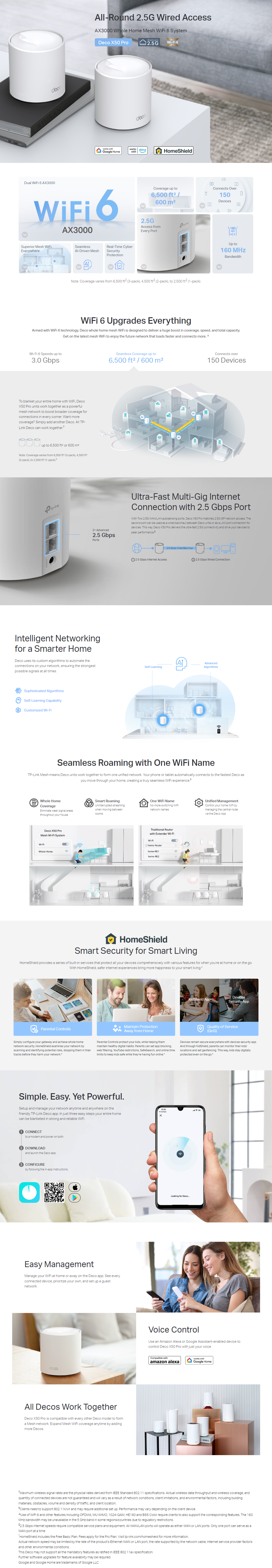 A large marketing image providing additional information about the product TP-Link Deco X50 Pro - AX3000 Wi-Fi 6 Mesh System (3 Pack) - Additional alt info not provided