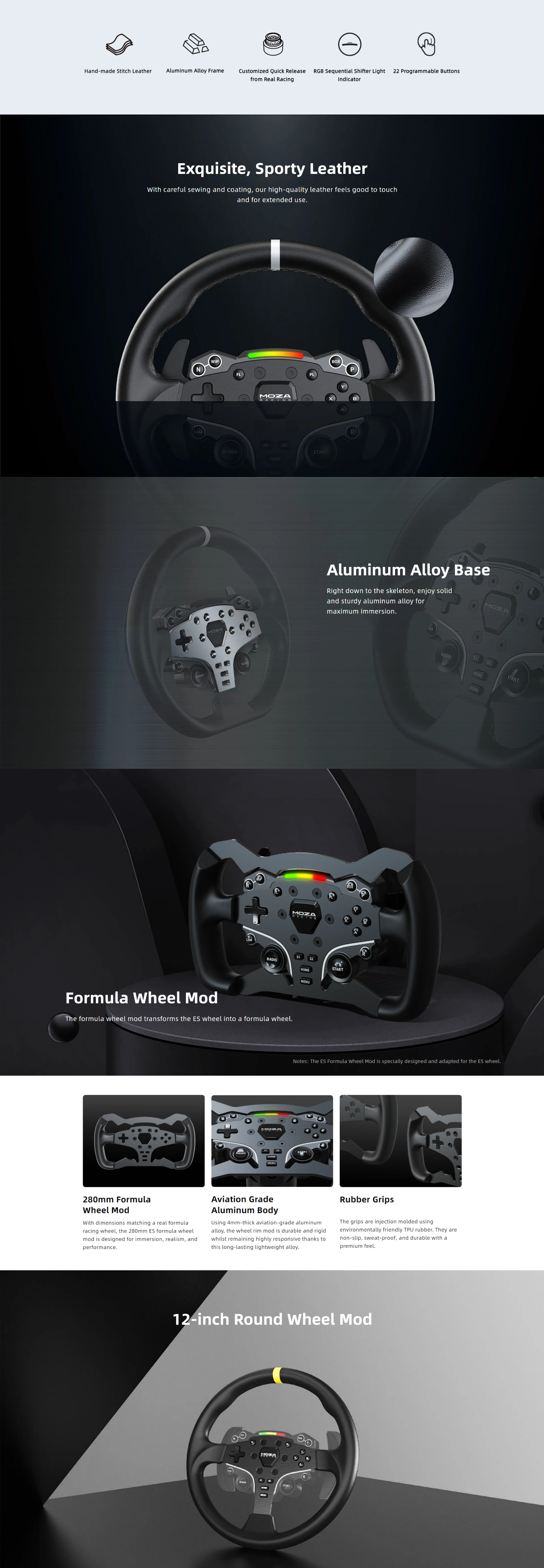 A large marketing image providing additional information about the product MOZA ES Steering Wheel - Additional alt info not provided