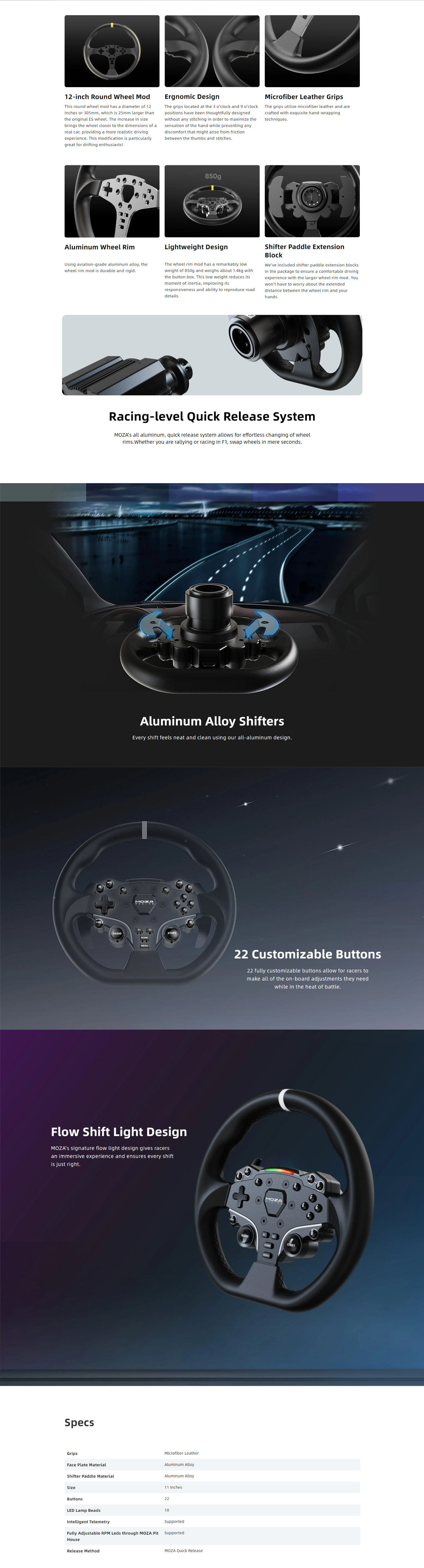 A large marketing image providing additional information about the product MOZA ES Steering Wheel - Additional alt info not provided